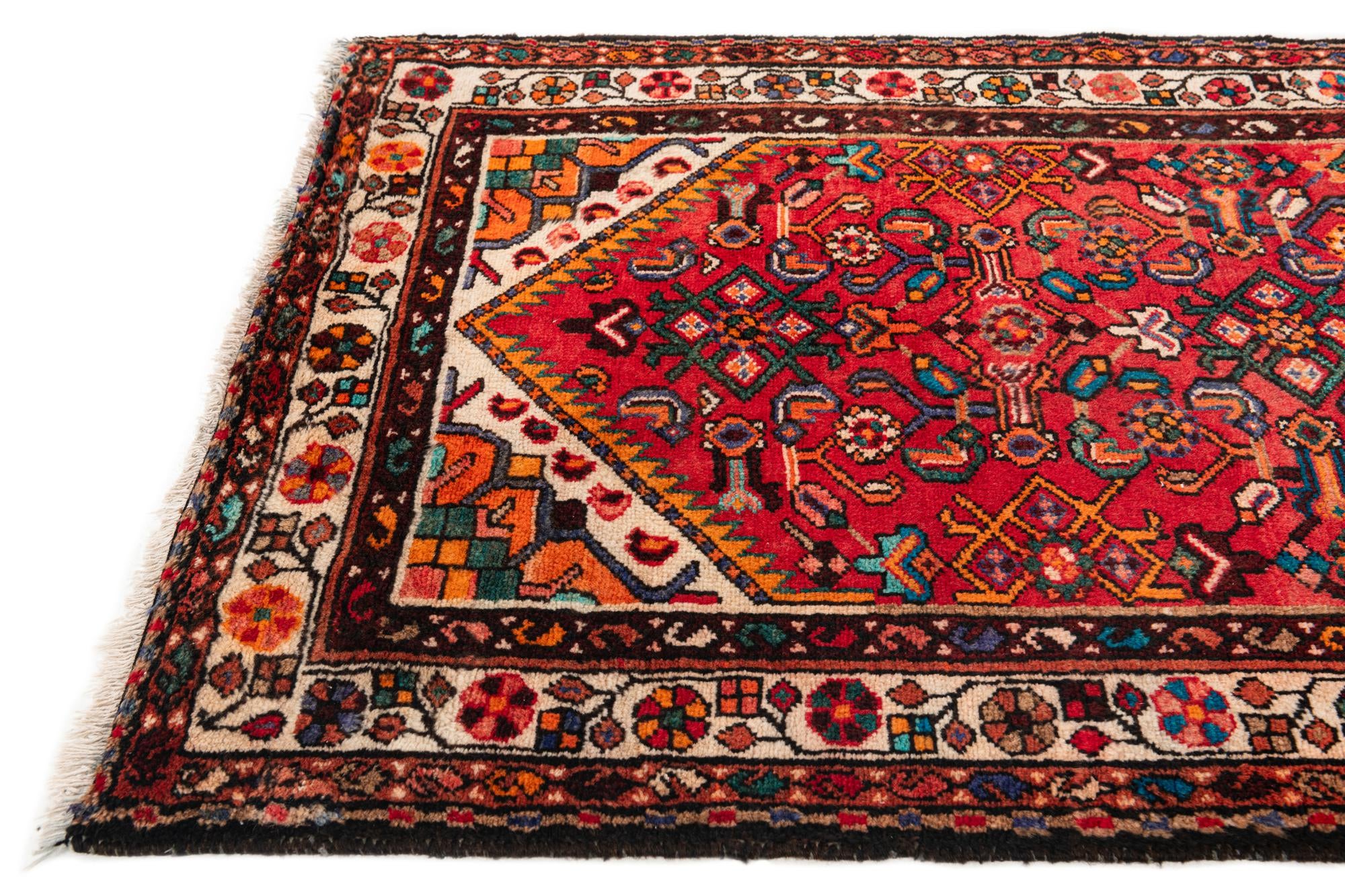 100cm x 390cm Hand Knotted Hamedan Persian Wool Runner Rug