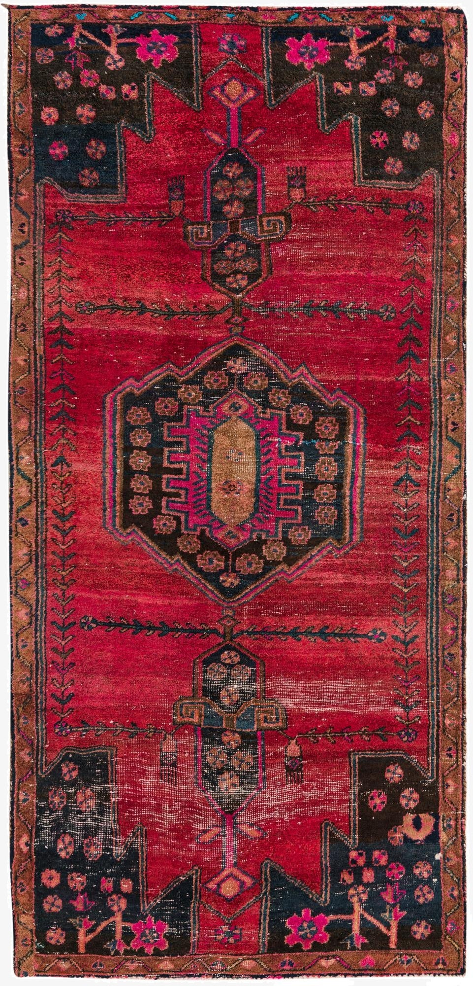 4' 2 x 8' 8  Hand Knotted Hamedan Persian Wool Runner Rug