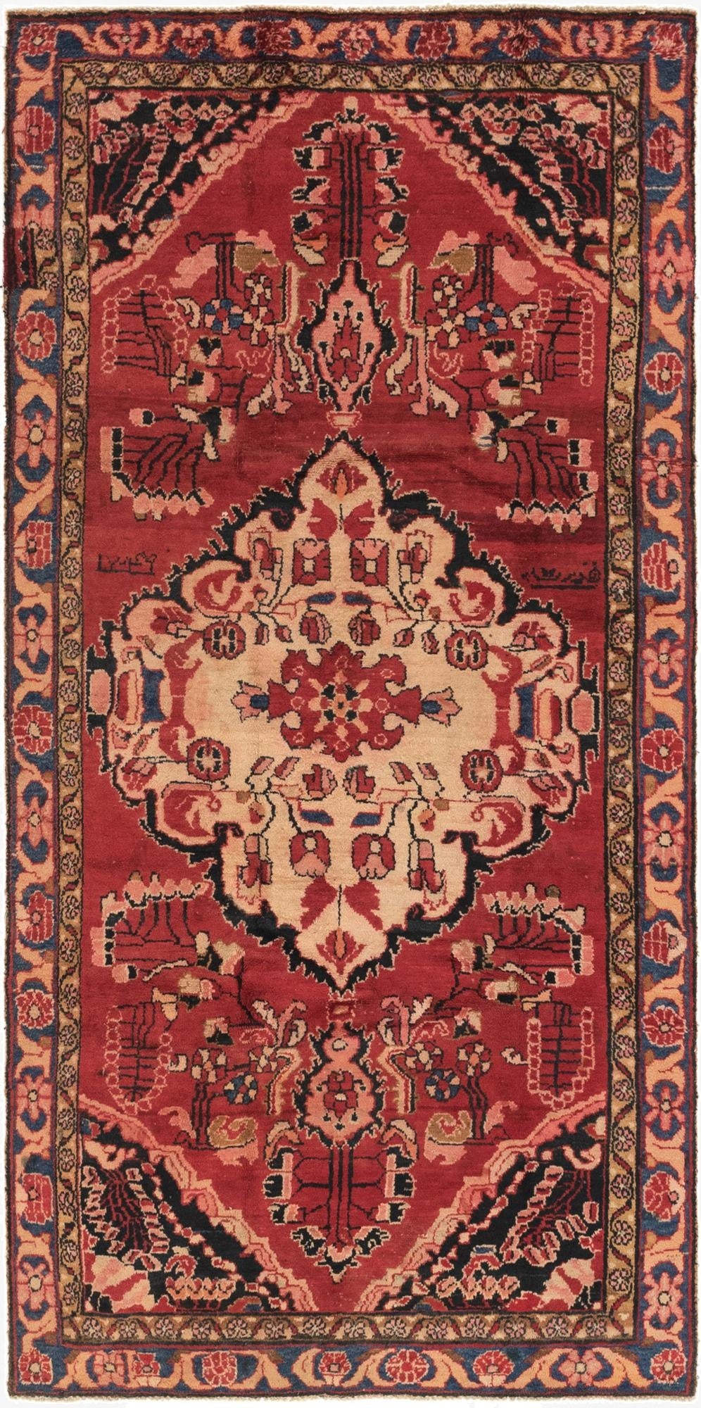 4' 10 x 9' 9  Hand Knotted Hamedan Persian Wool Runner Rug
