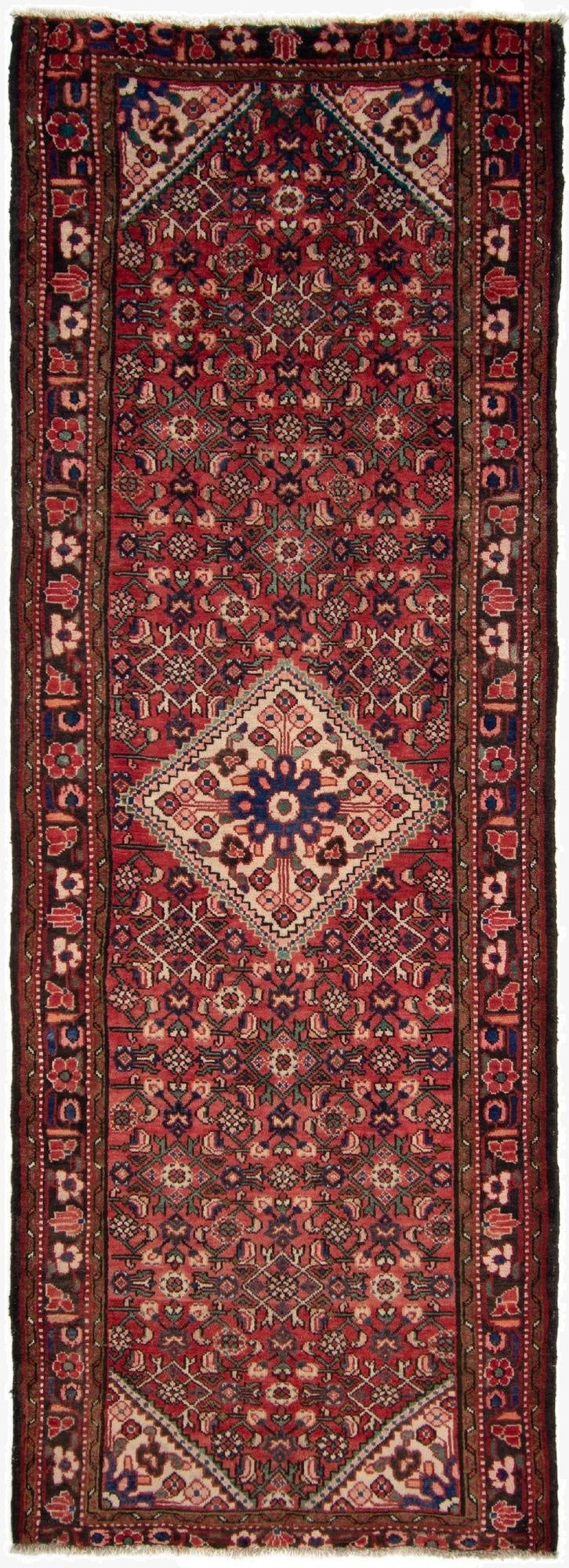 3' 6 x 9' 8  Hand Knotted Hamedan Persian Runner Rug