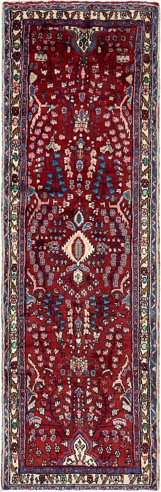 3' 4 x 10'  Hand Knotted Hamedan Persian Wool Runner Rug
