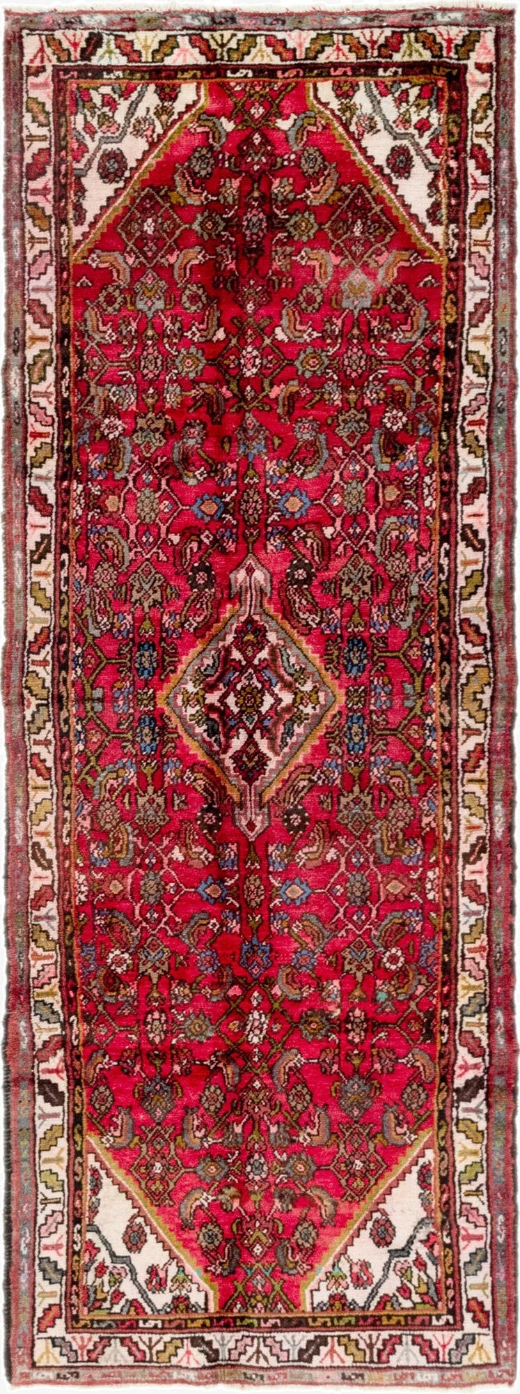 3' 5 x 9' 8  Hand Knotted Hamedan Persian Wool Runner Rug