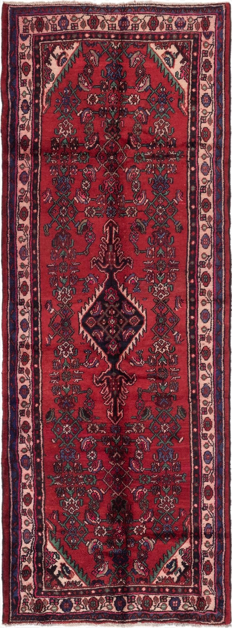 3' 8 x 9' 7  Hand Knotted Hamedan Persian Wool Runner Rug