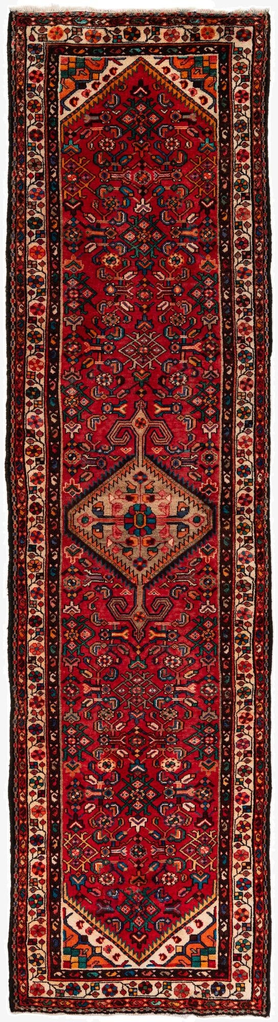 3' 4 x 12' 10  Hand Knotted Hamedan Persian Wool Runner Rug