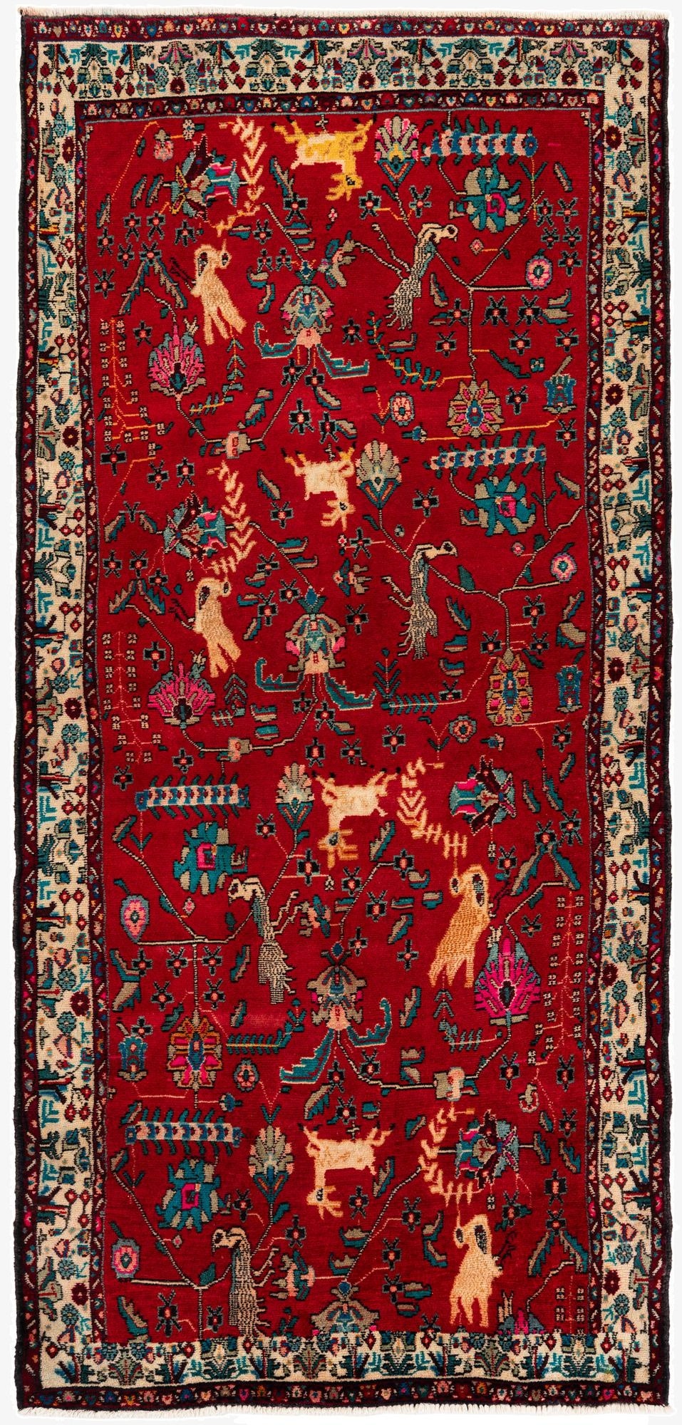 4' 2 x 9' 5  Hand Knotted Hamedan Persian Wool Runner Rug