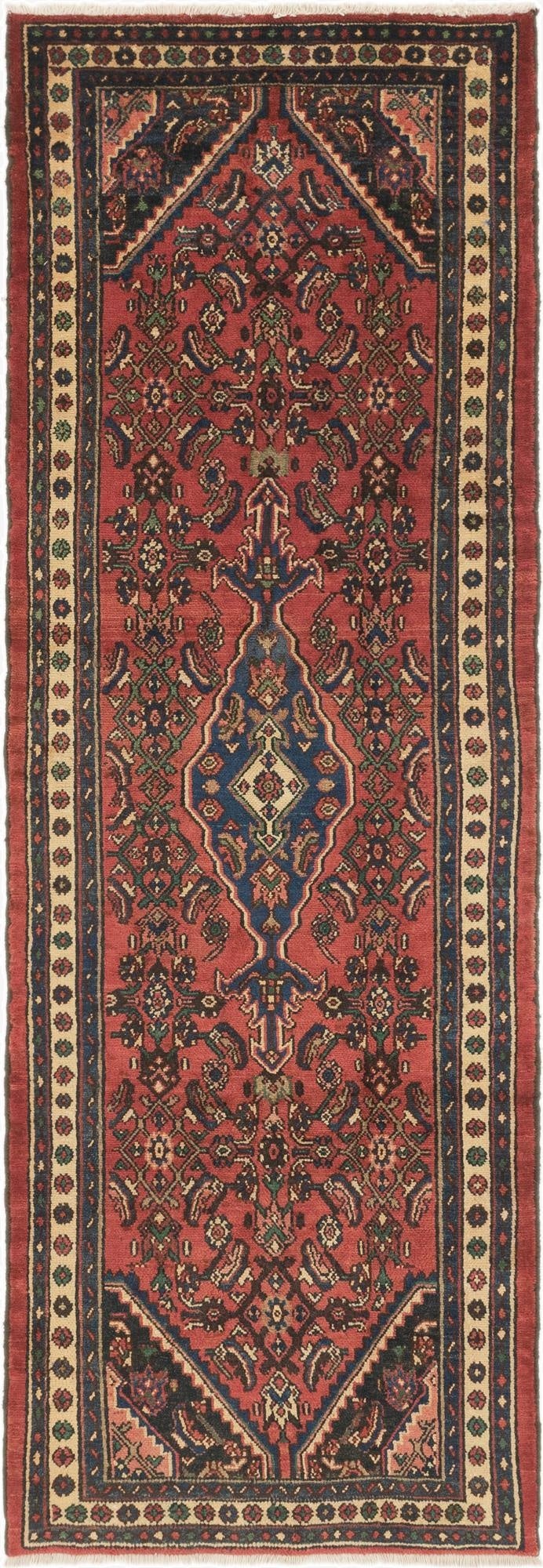 3' 6 x 10' 3  Hand Knotted Hamedan Persian Wool Runner Rug