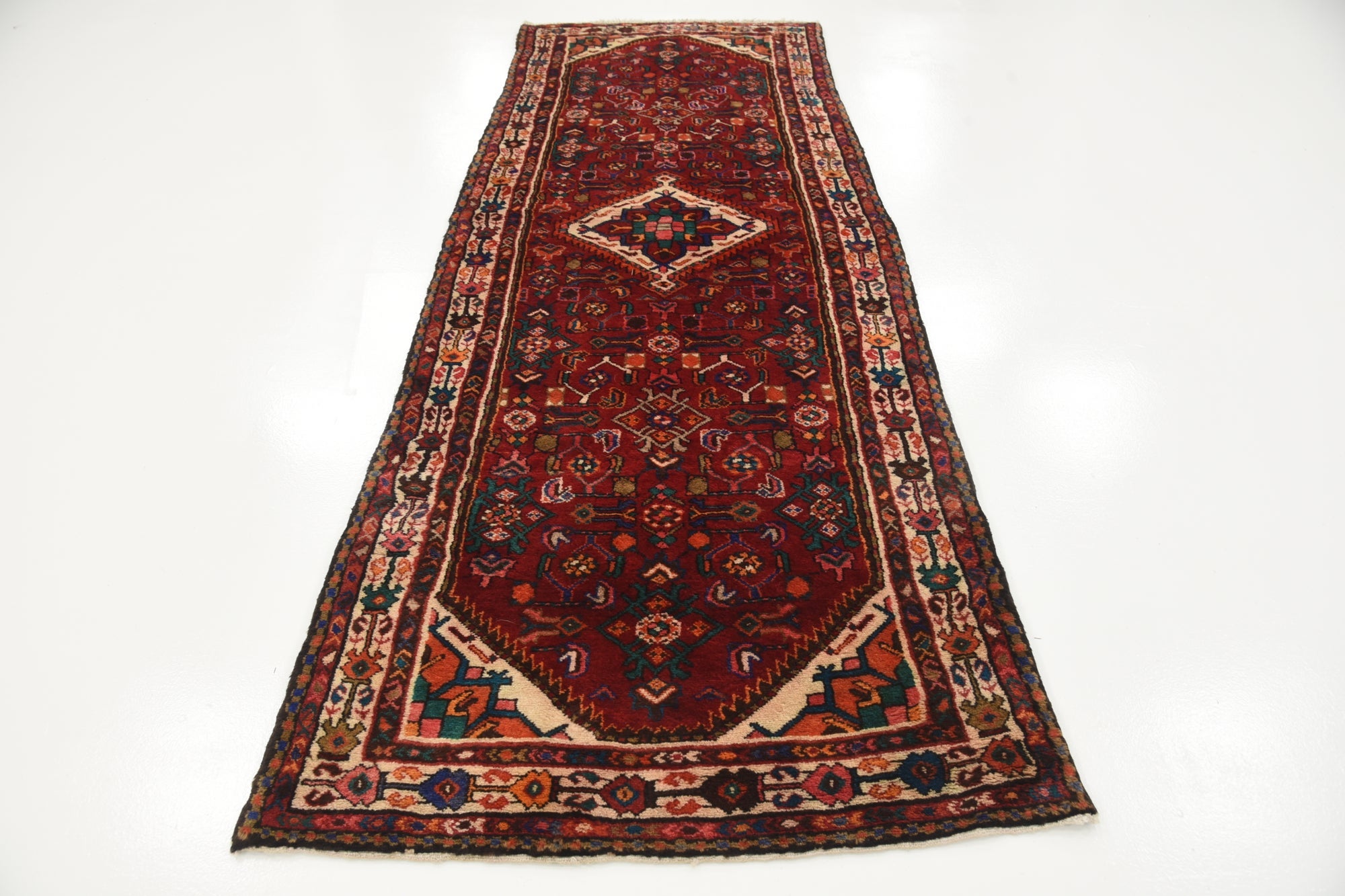 3' 5 x 9' 5 Hand Knotted Hossainabad Persian Wool Runner Rug