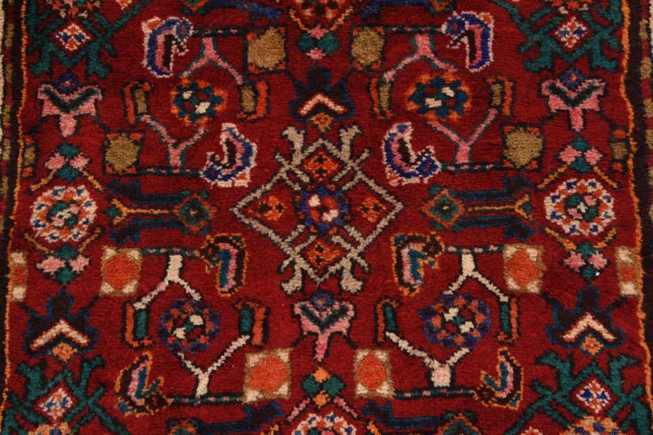 Detail image of 3' 5 x 9' 5 Hand Knotted Hossainabad Persian Wool Runner Rug