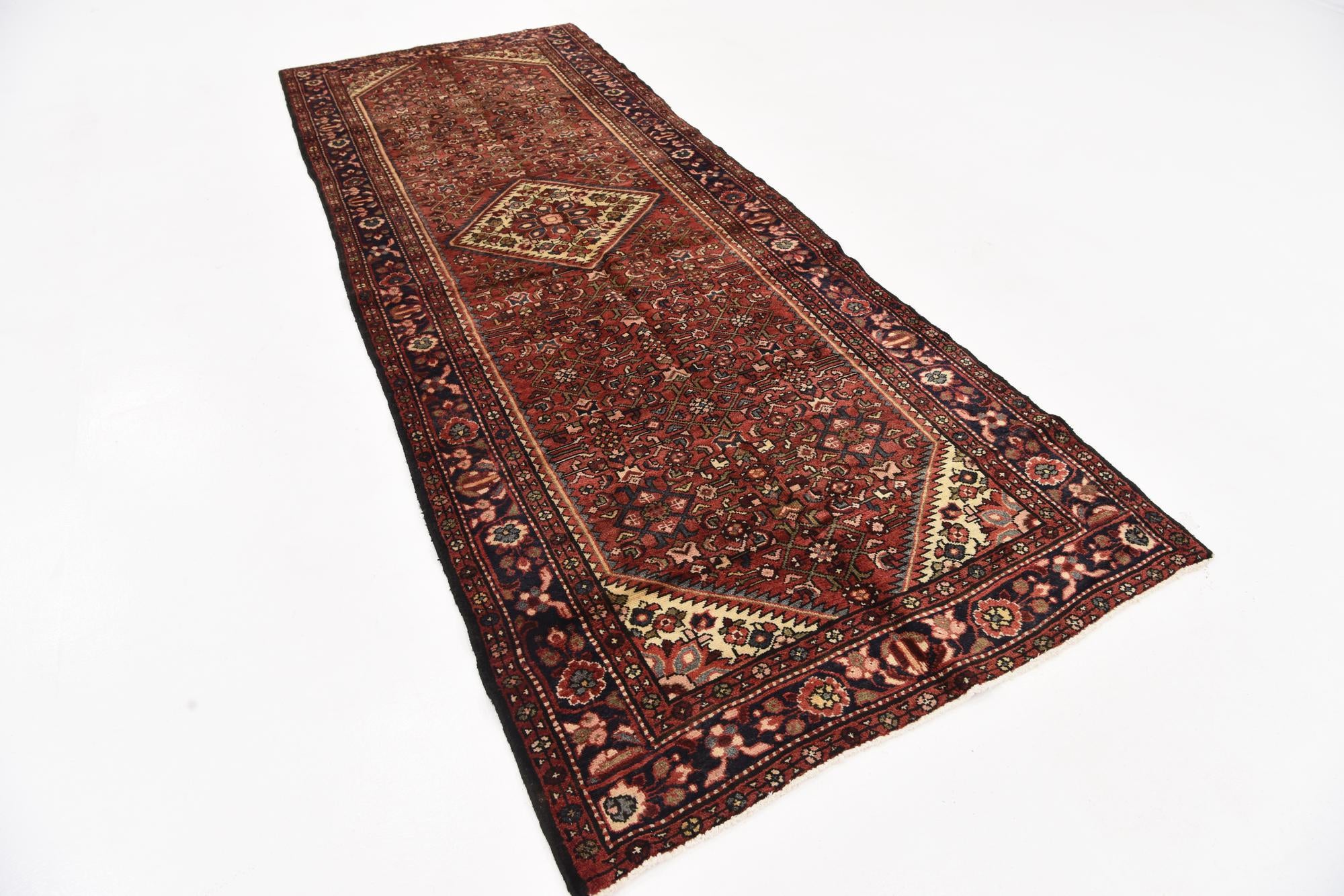 3' 9 x 10' 2 Hand Knotted Hossainabad Persian Wool Runner Rug