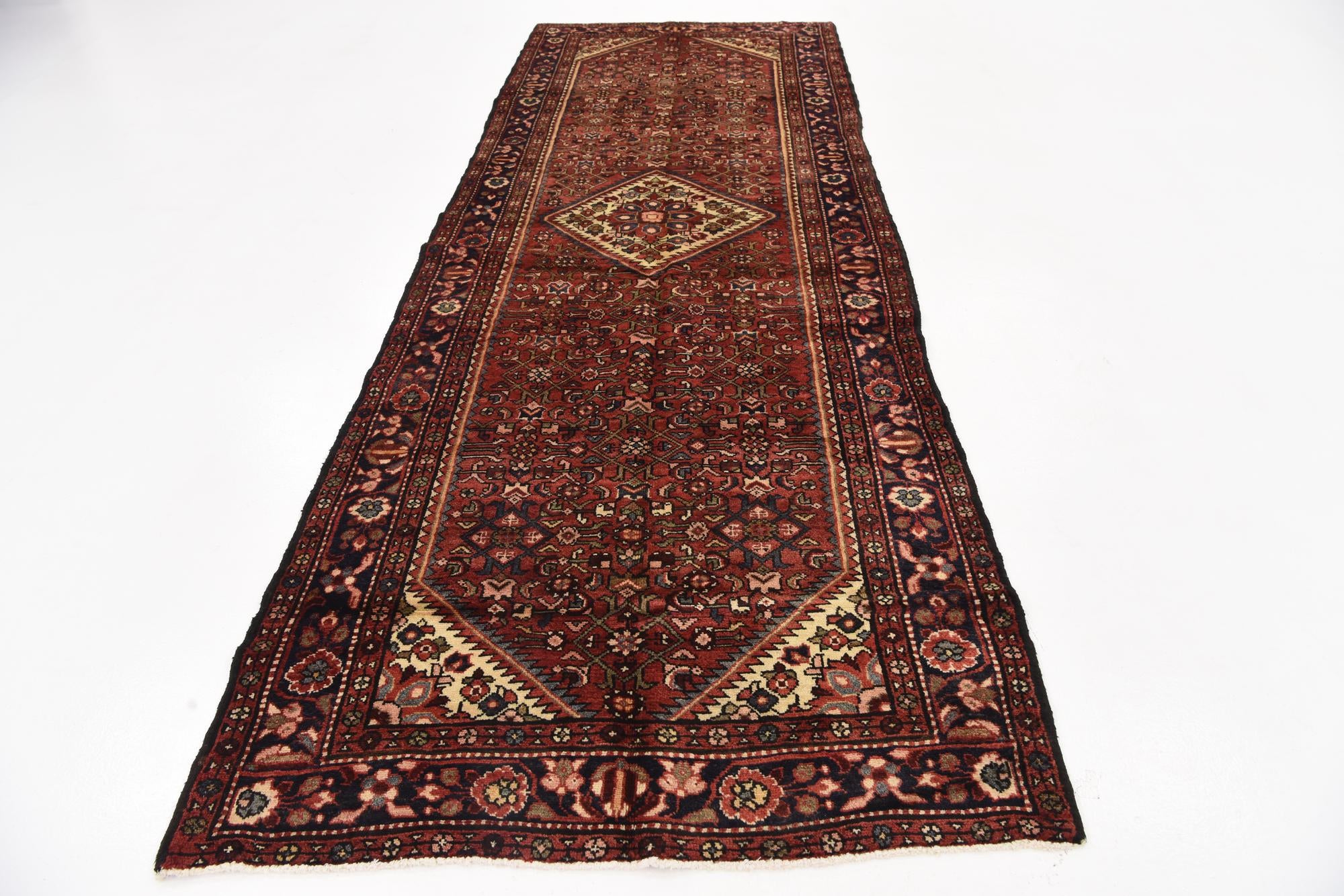 3' 9 x 10' 2 Hand Knotted Hossainabad Persian Wool Runner Rug