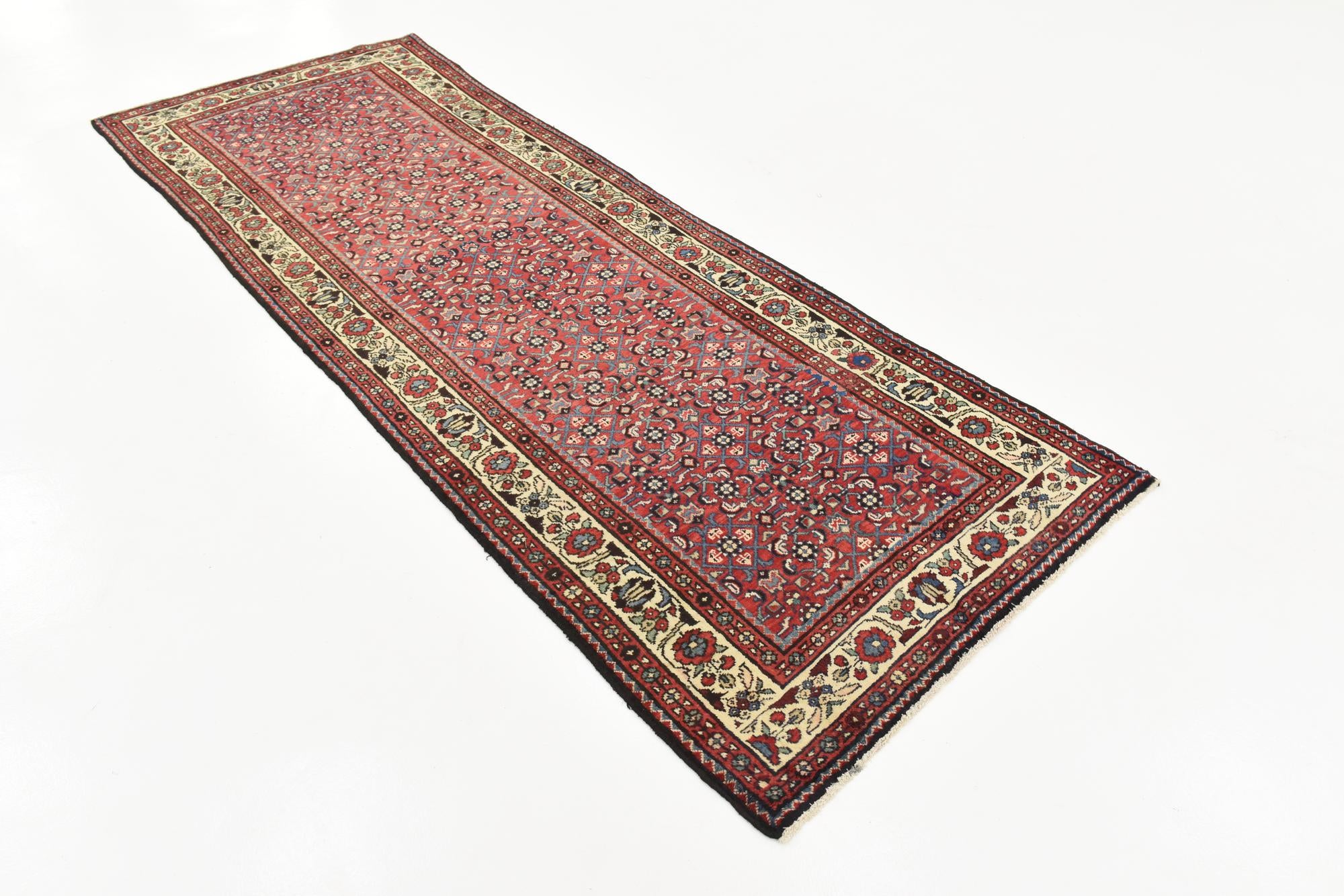 3' 6 x 9' 6 Hand Knotted Hossainabad Persian Wool Runner Rug