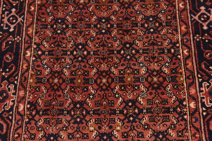 Detail image of 3' 8 x 9' 10 Hand Knotted Hossainabad Persian Wool Runner Rug