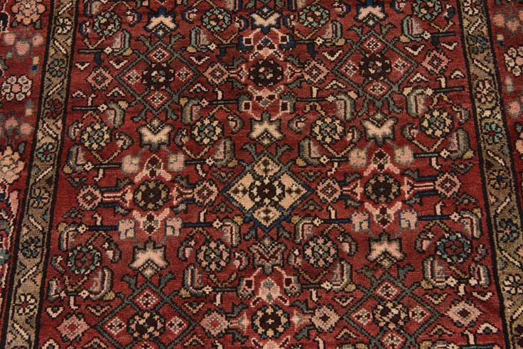 Detail image of 4' x 9' 7 Hand Knotted Hossainabad Persian Wool Runner Rug