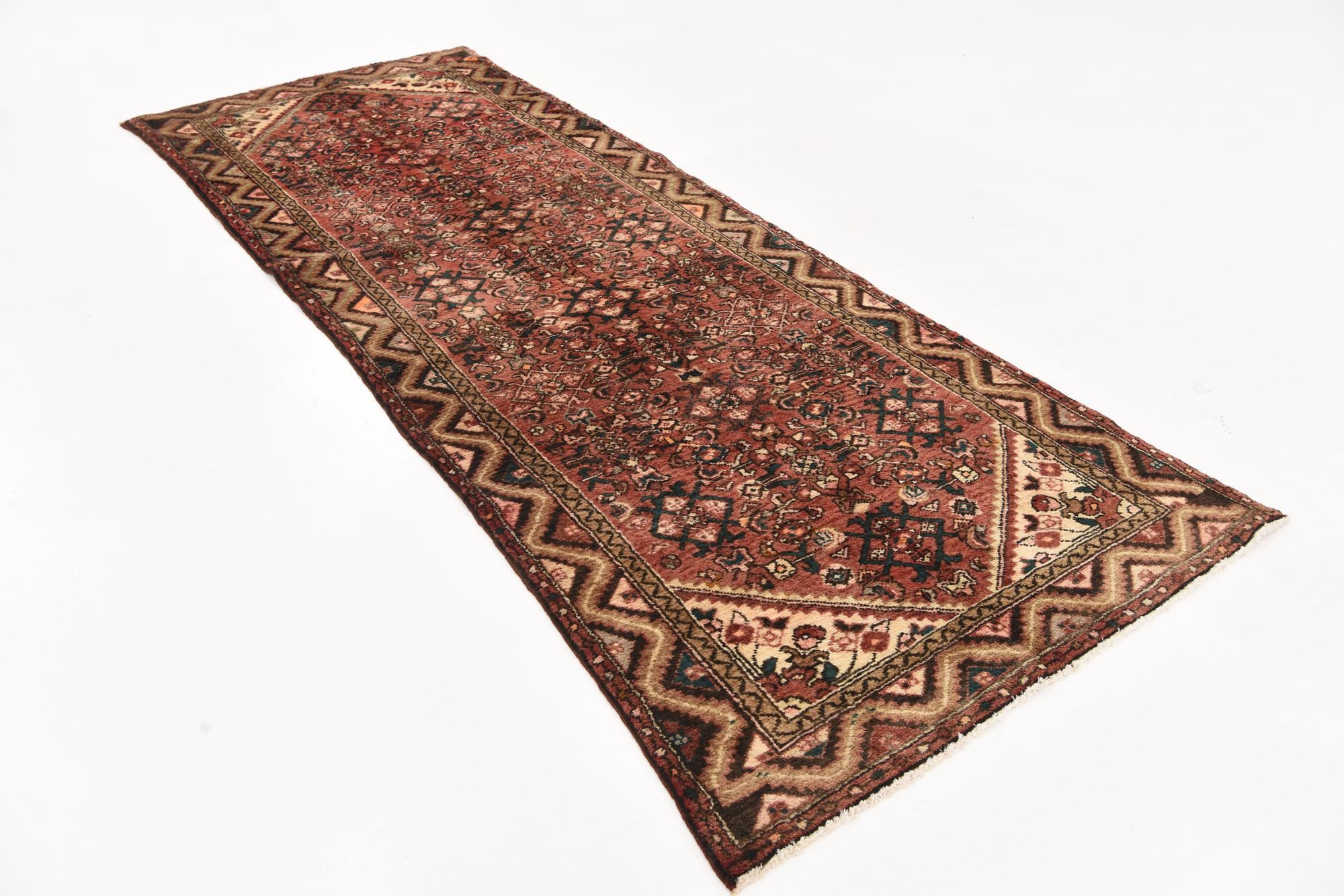 3' 9 x 10' Hand Knotted Hossainabad Persian Wool Runner Rug