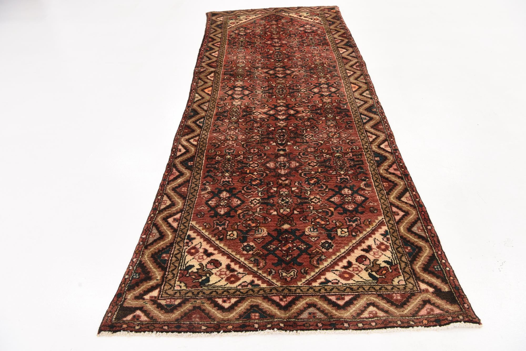 3' 9 x 10' Hand Knotted Hossainabad Persian Wool Runner Rug