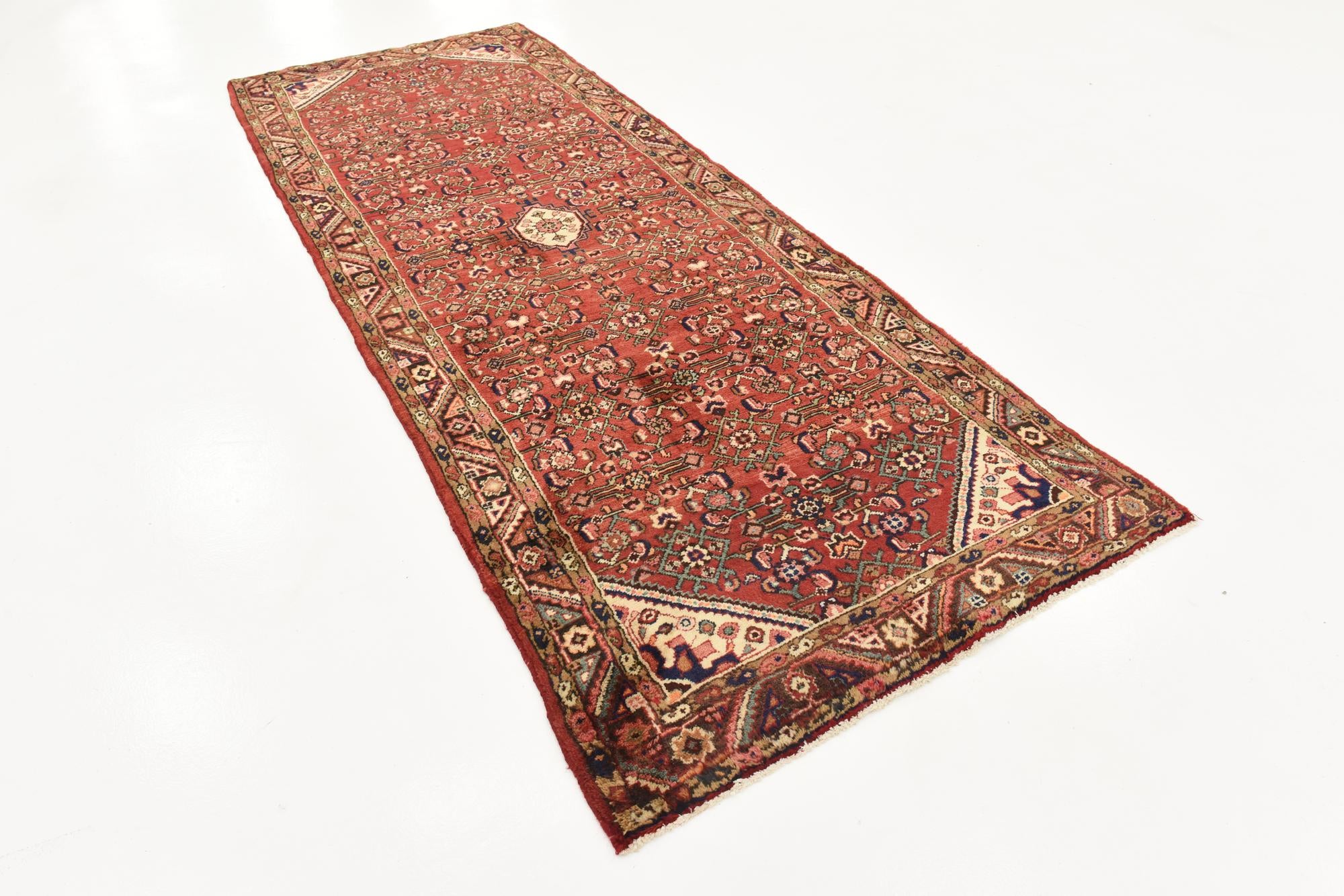 3' 8 x 9' 9 Hand Knotted Hossainabad Persian Wool Runner Rug