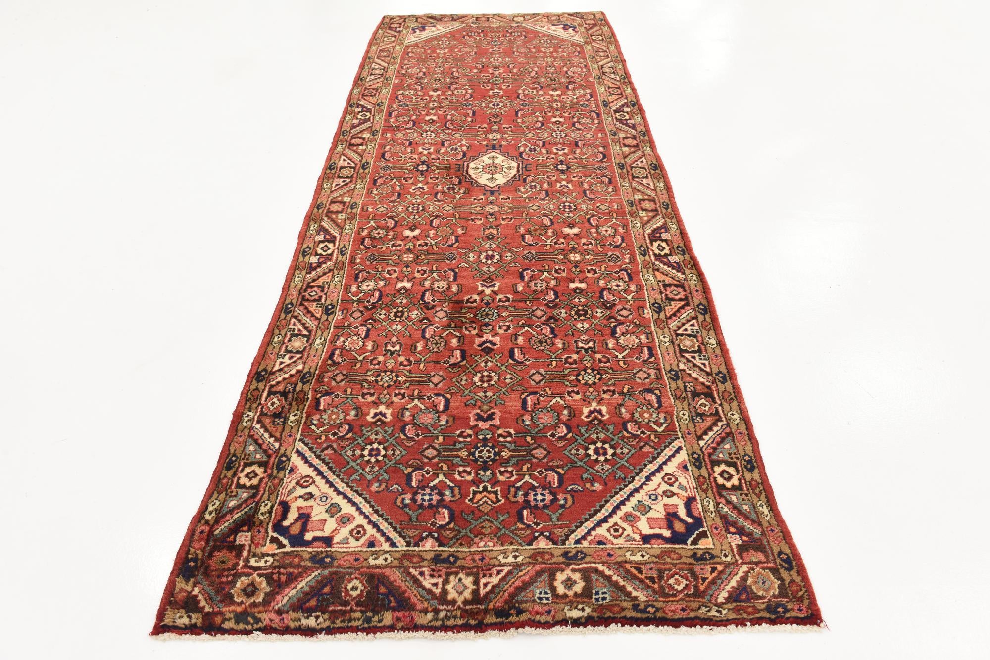 3' 8 x 9' 9 Hand Knotted Hossainabad Persian Wool Runner Rug