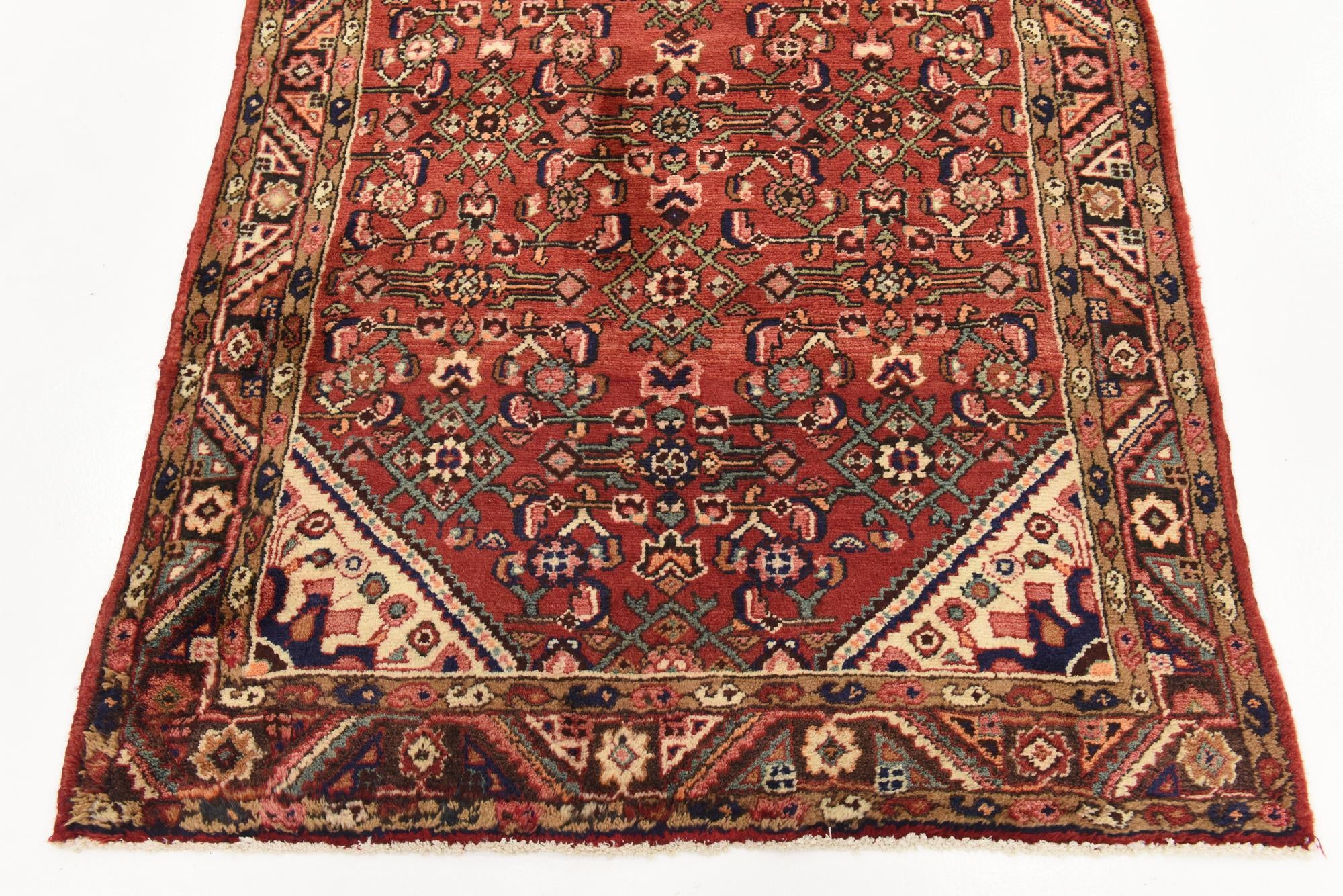 3' 8 x 9' 9 Hand Knotted Hossainabad Persian Wool Runner Rug