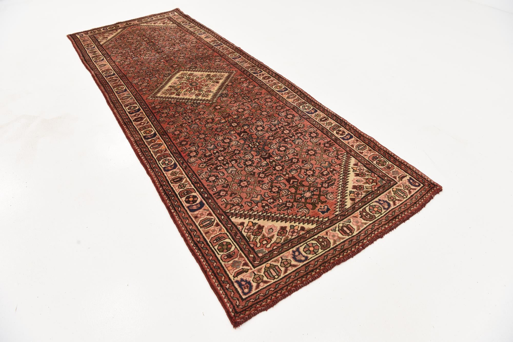 3' 9 x 10' 4 Hand Knotted Hossainabad Persian Wool Runner Rug