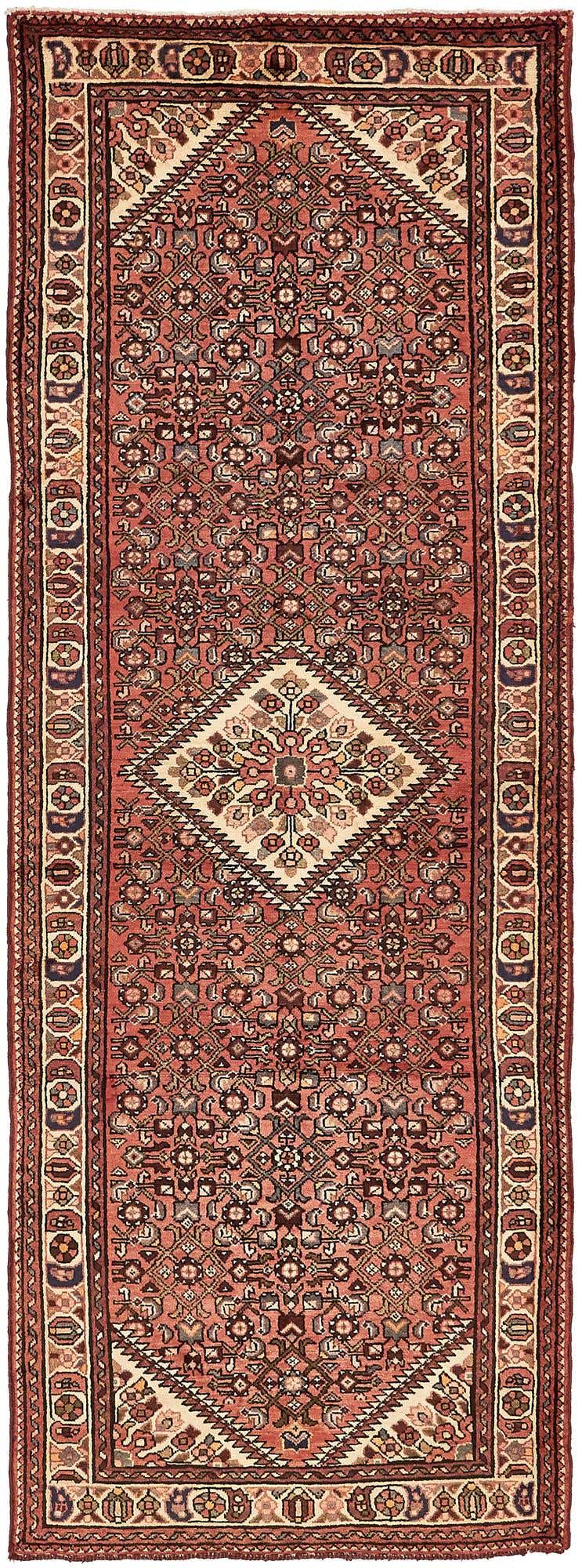 3' 9 x 10' 4 Hand Knotted Hossainabad Persian Wool Runner Rug