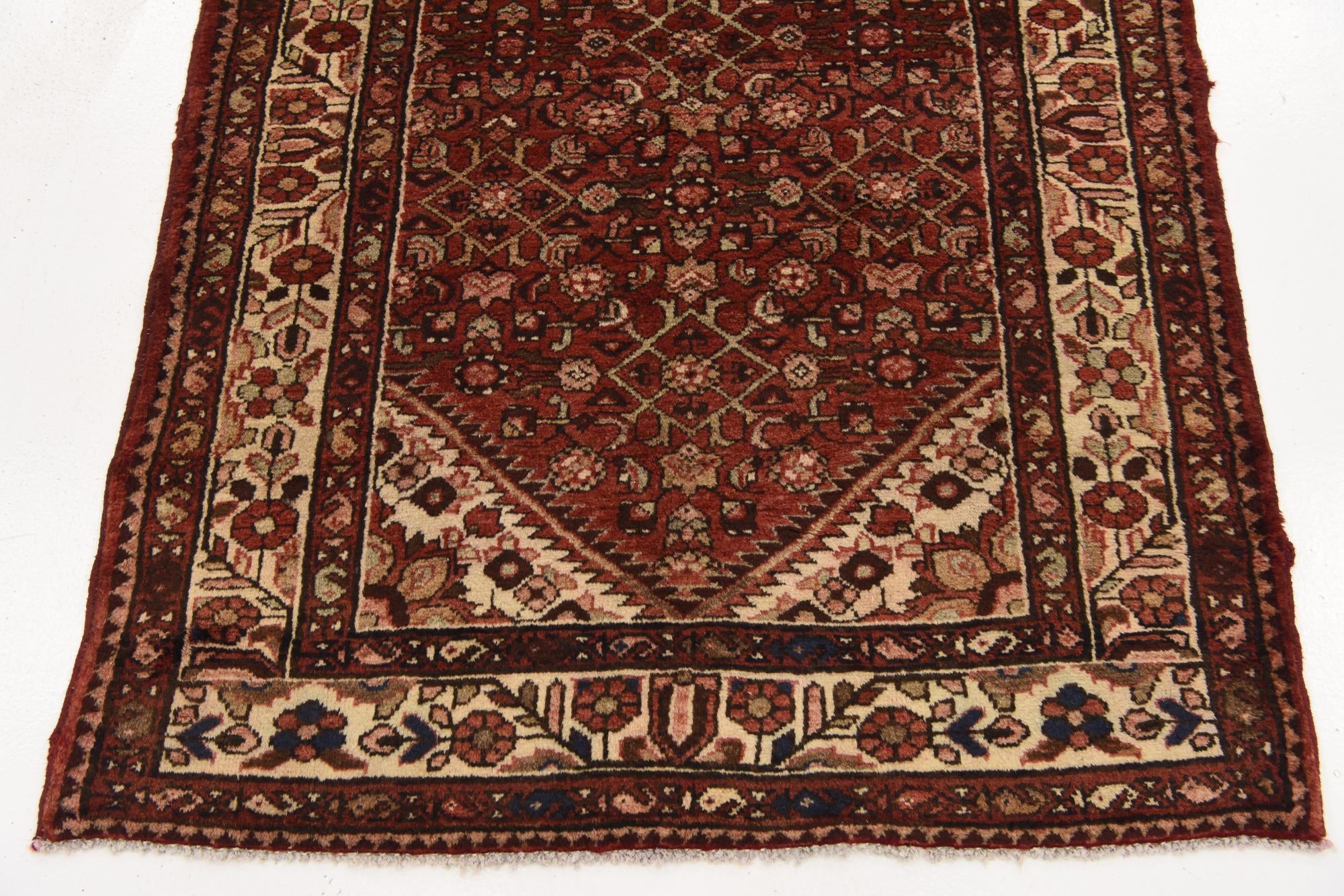 115cm x 315cm Hand Knotted Hossainabad Persian Wool Runner Rug