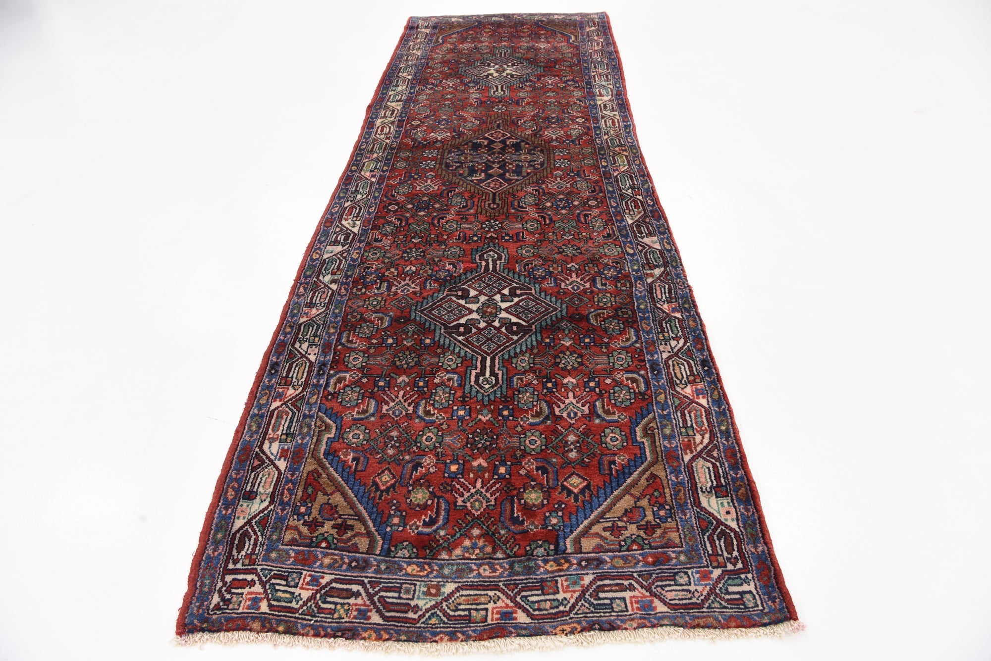 3' 6 x 10' 7 Hand Knotted Hossainabad Persian Wool Runner Rug