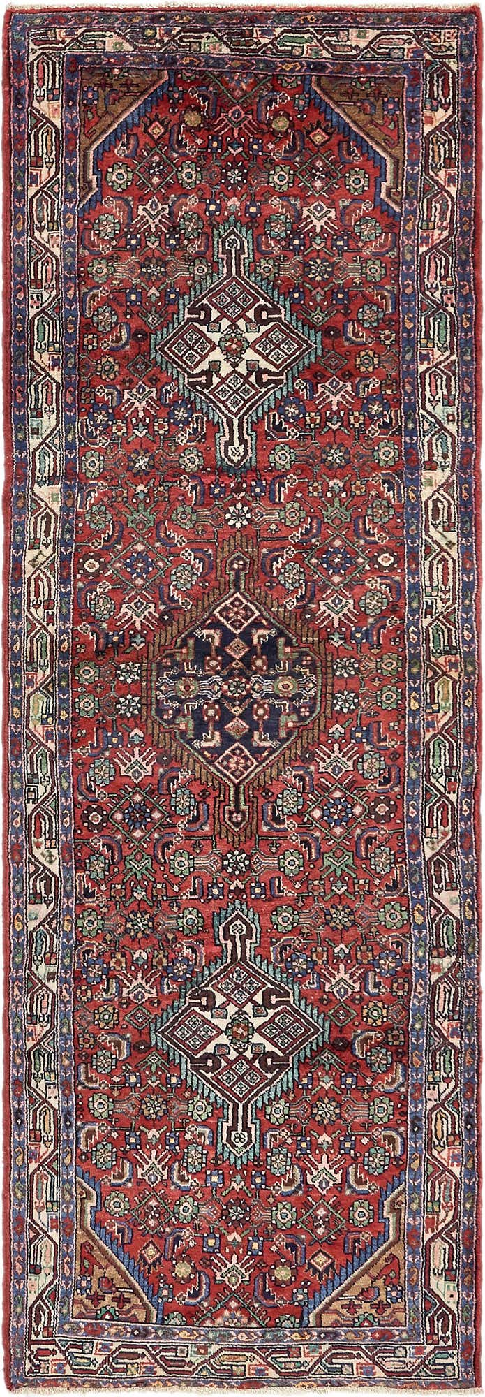 3' 6 x 10' 7 Hand Knotted Hossainabad Persian Wool Runner Rug