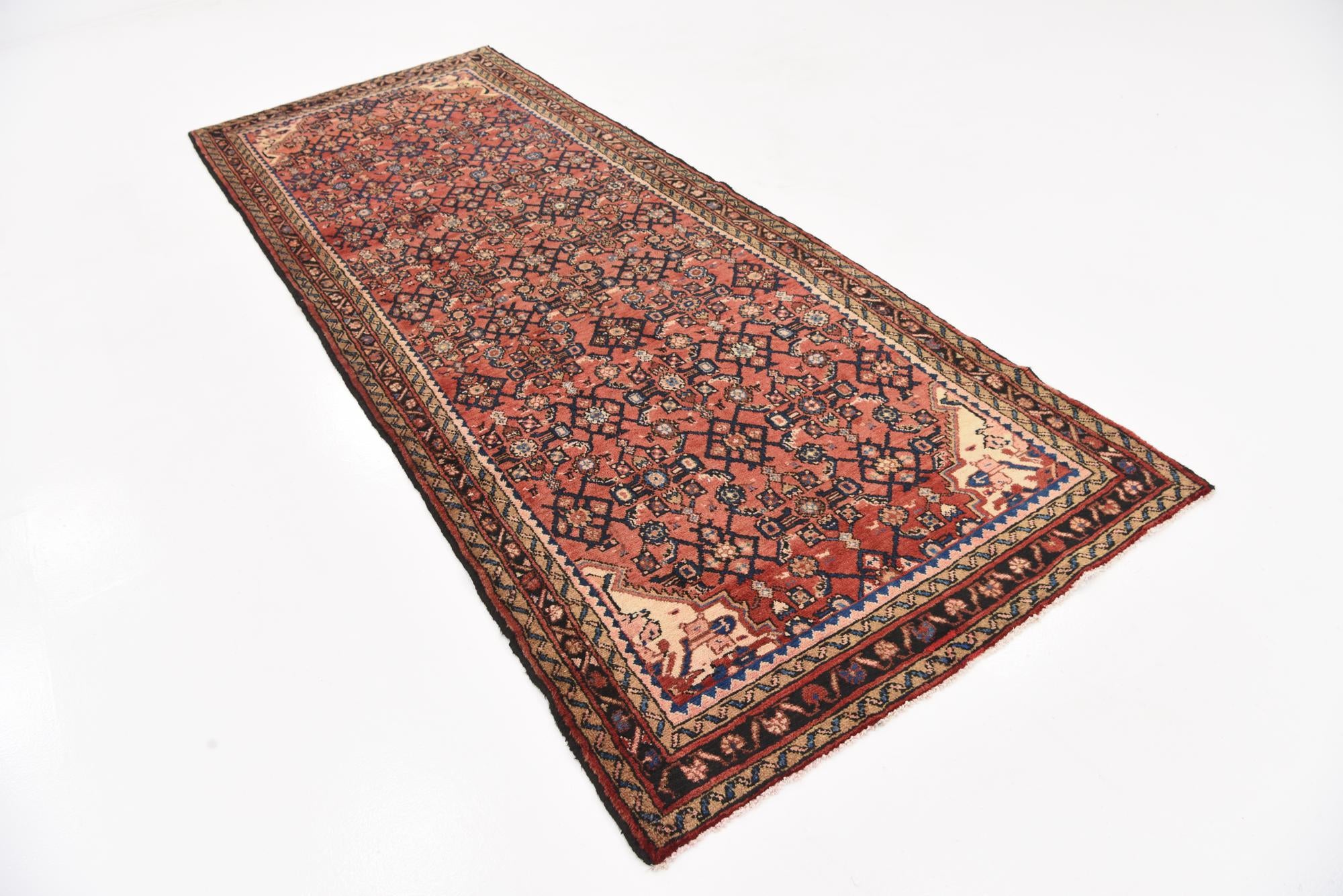 3' 10 x 9' 10 Hand Knotted Hossainabad Persian Wool Runner Rug