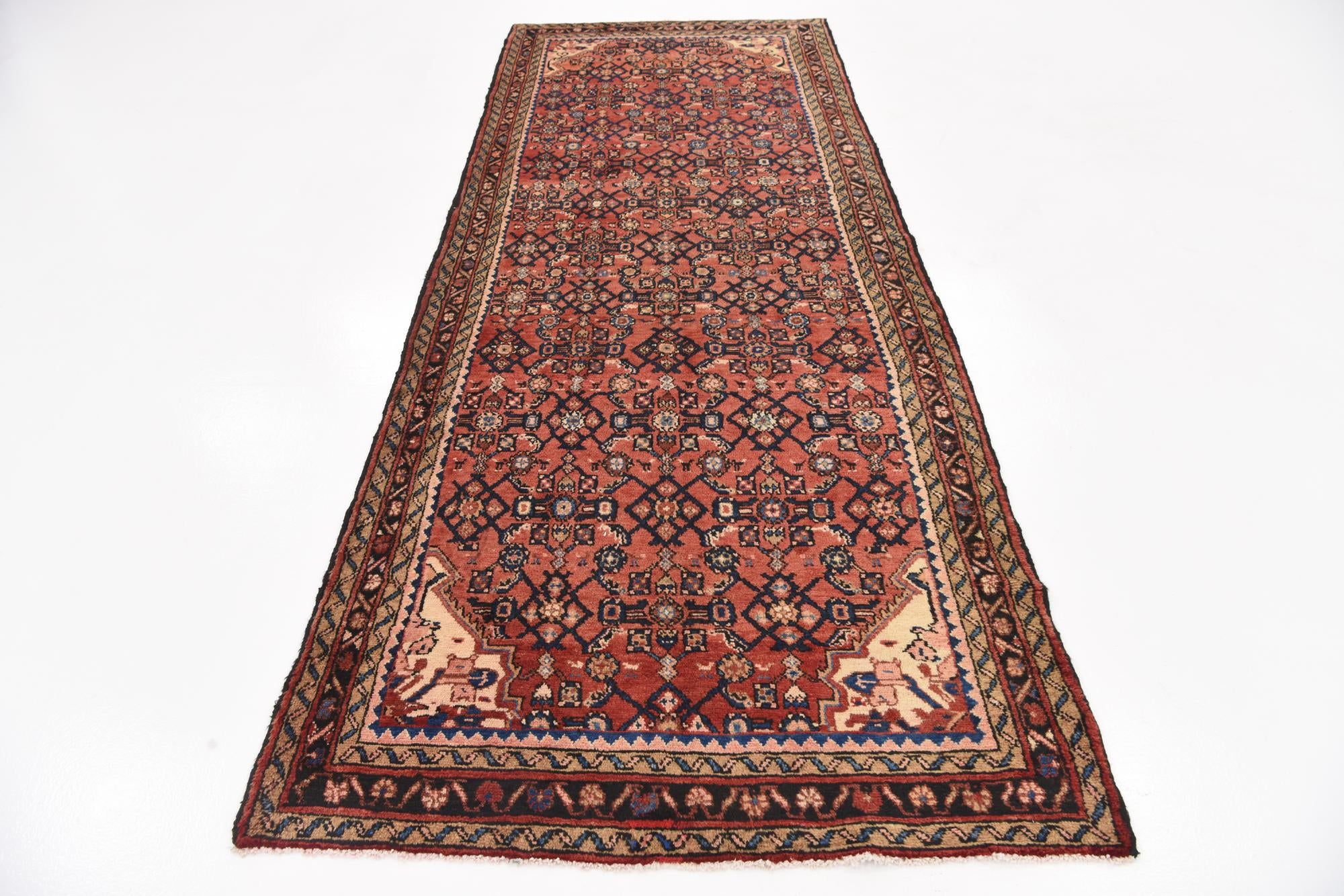 3' 10 x 9' 10 Hand Knotted Hossainabad Persian Wool Runner Rug
