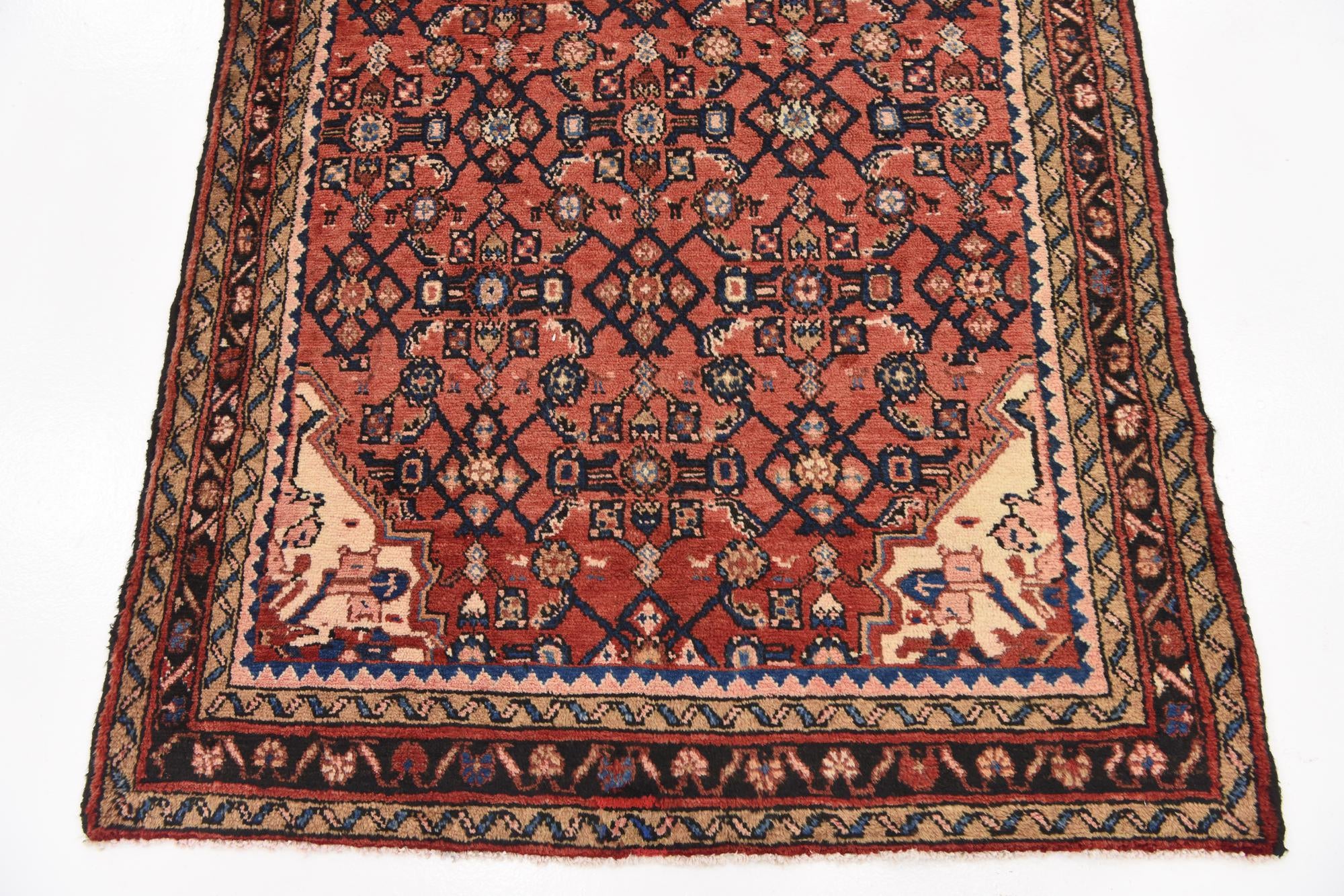 3' 10 x 9' 10 Hand Knotted Hossainabad Persian Wool Runner Rug