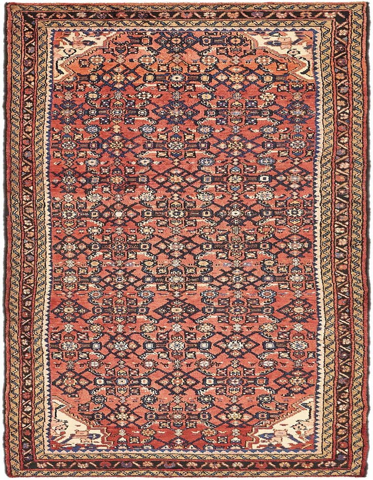 Detail image of 3' 10 x 9' 10 Hand Knotted Hossainabad Persian Wool Runner Rug