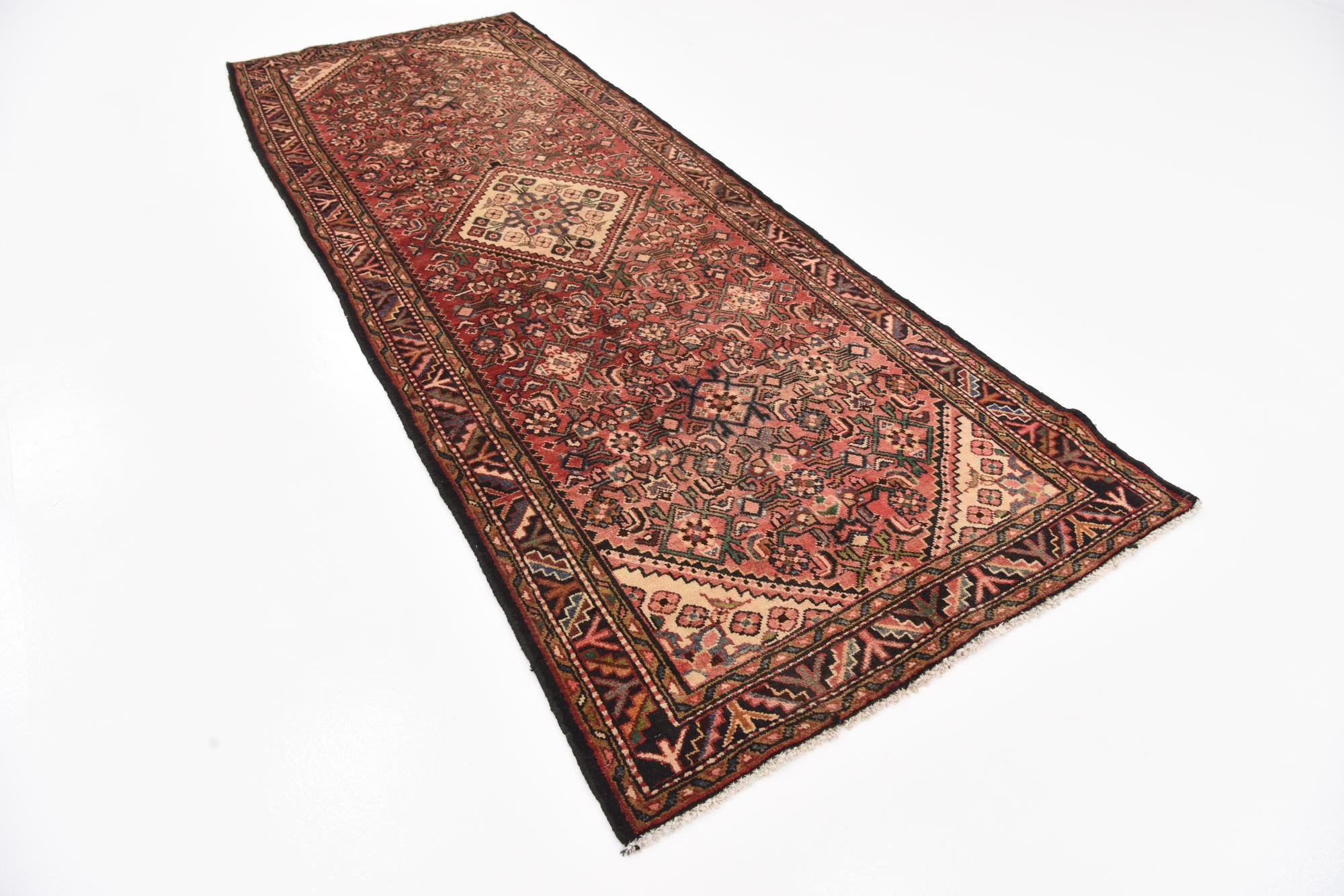 110cm x 295cm anudado a mano Hossainabad Alfombra Persa Lana Pasillera