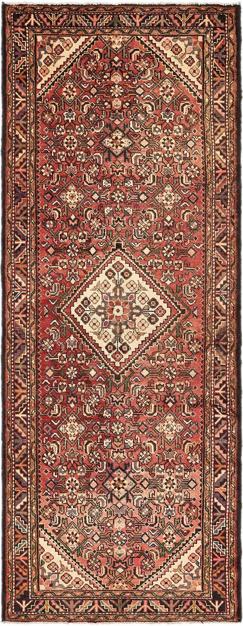 110cm x 295cm anudado a mano Hossainabad Alfombra Persa Lana Pasillera