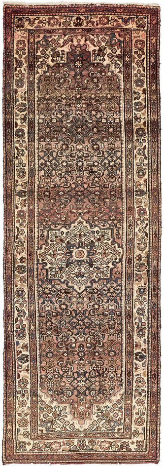 Detail image of 3' 8 x 11' 4 Hand Knotted Hossainabad Persian Wool Runner Rug