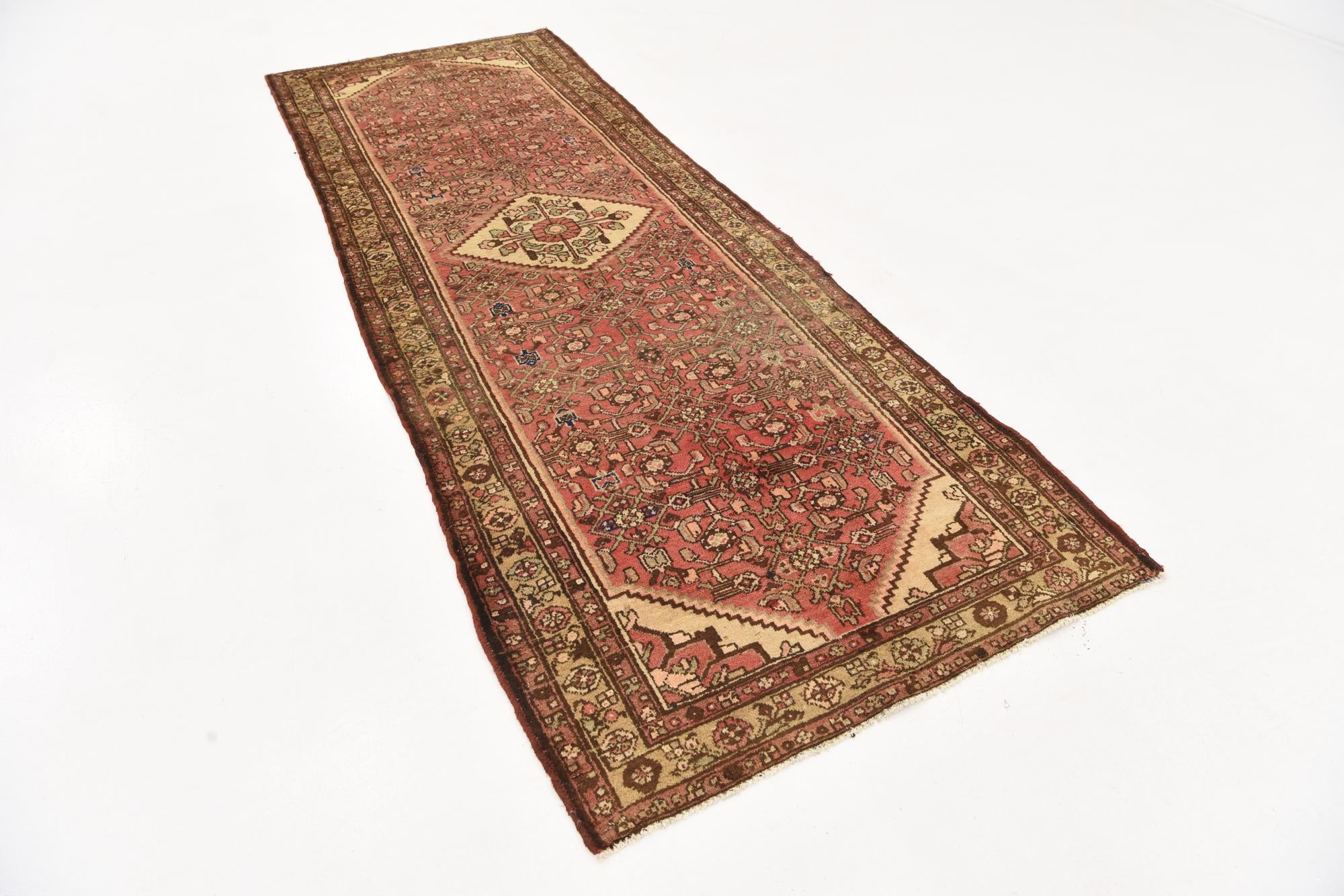 3' 7 x 10' Hand Knotted Hossainabad Persian Wool Runner Rug