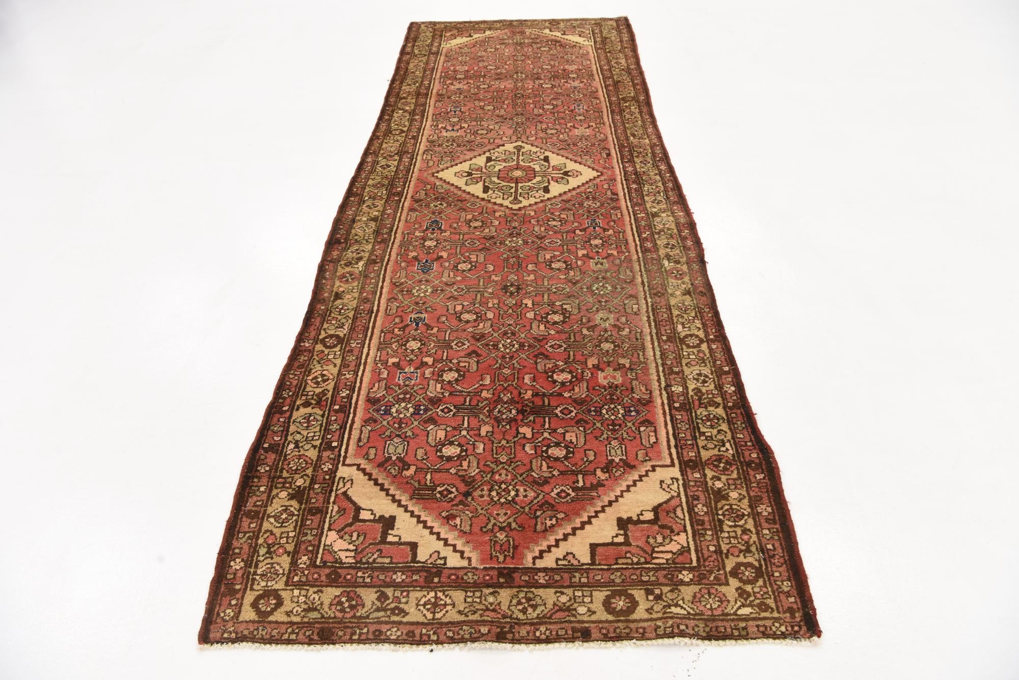 3' 7 x 10' Hand Knotted Hossainabad Persian Wool Runner Rug