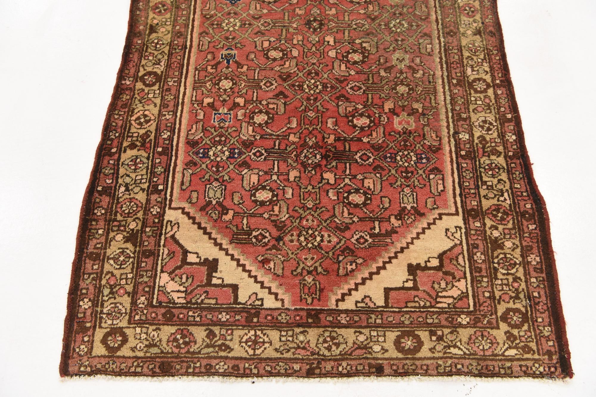 3' 7 x 10' Hand Knotted Hossainabad Persian Wool Runner Rug