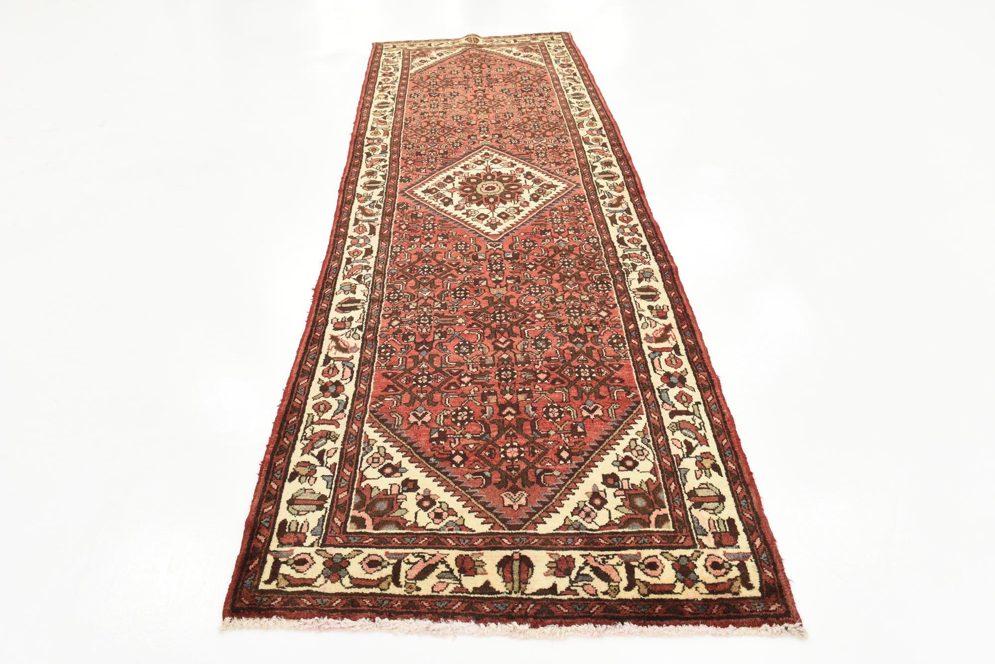 3' 7 x 10' 7 Hand Knotted Hossainabad Persian Wool Runner Rug