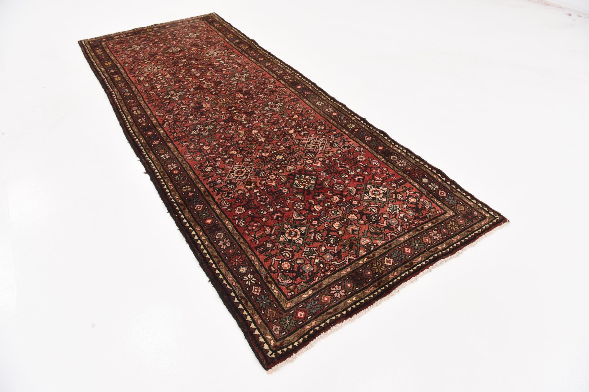 115cm x 305cm Hand Knotted Hossainabad Persian Wool Runner Rug