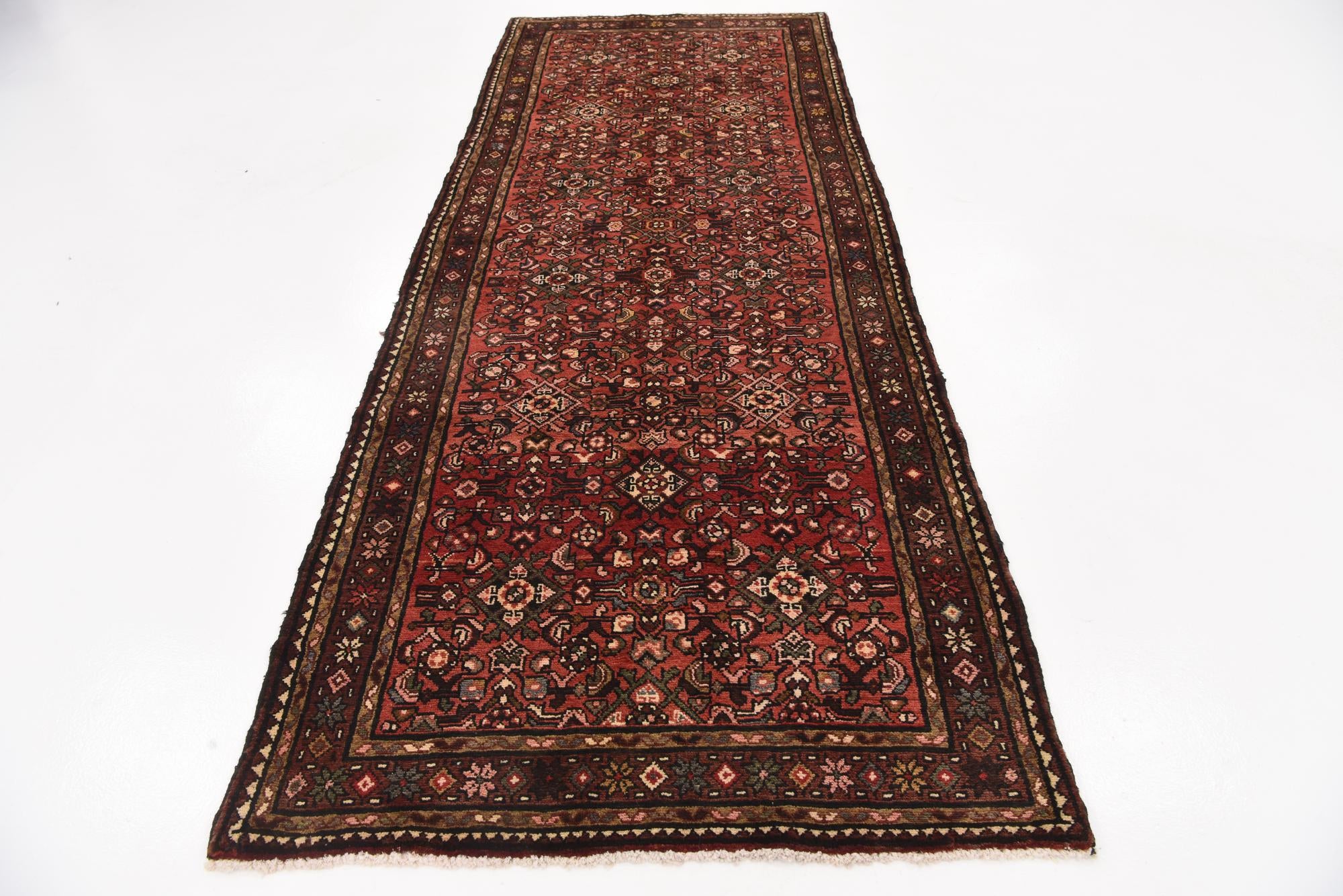 115cm x 305cm Hand Knotted Hossainabad Persian Wool Runner Rug