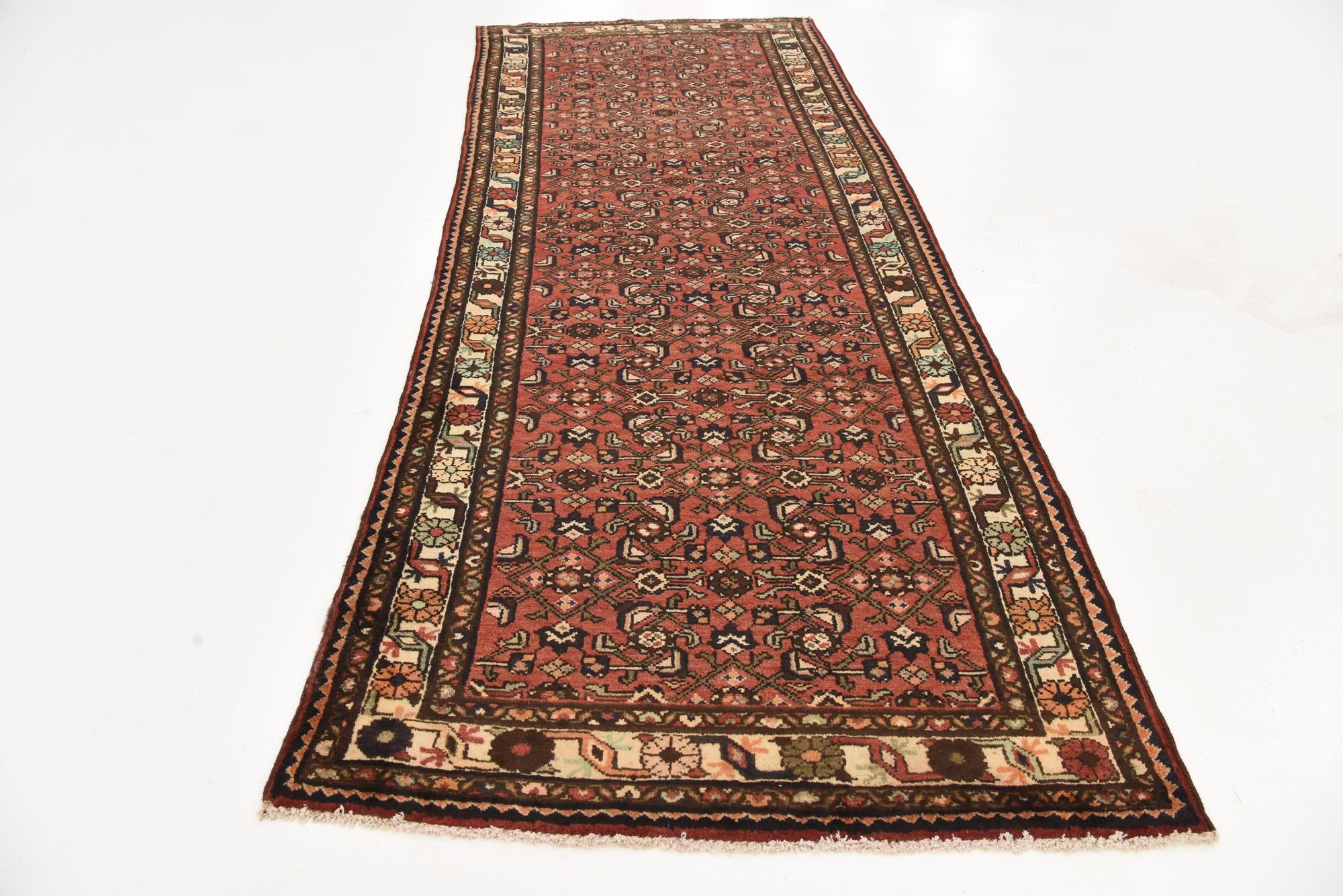 4' x 9' 10 Hand Knotted Hossainabad Persian Wool Runner Rug