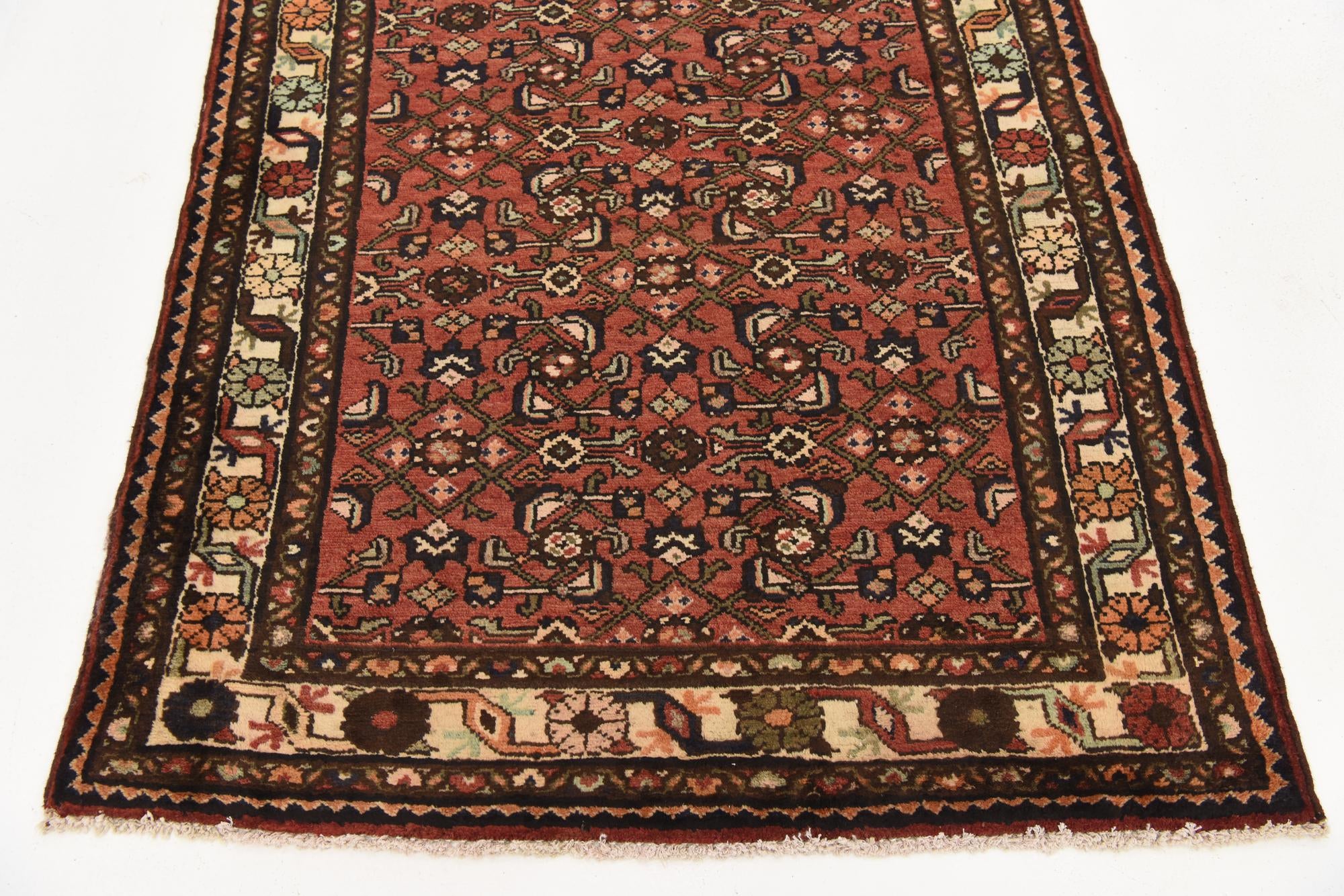 4' x 9' 10 Hand Knotted Hossainabad Persian Wool Runner Rug