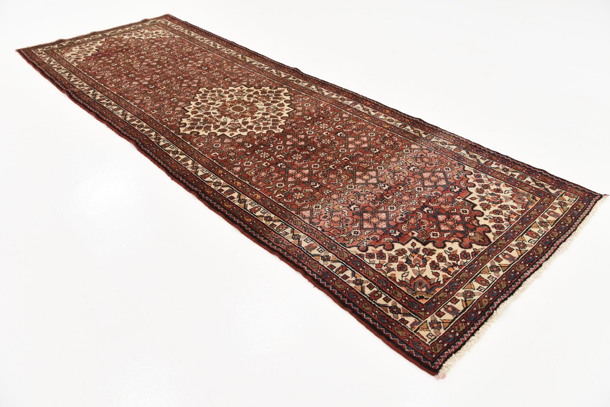 3' 7 x 10' 7 Hand Knotted Hossainabad Persian Wool Runner Rug