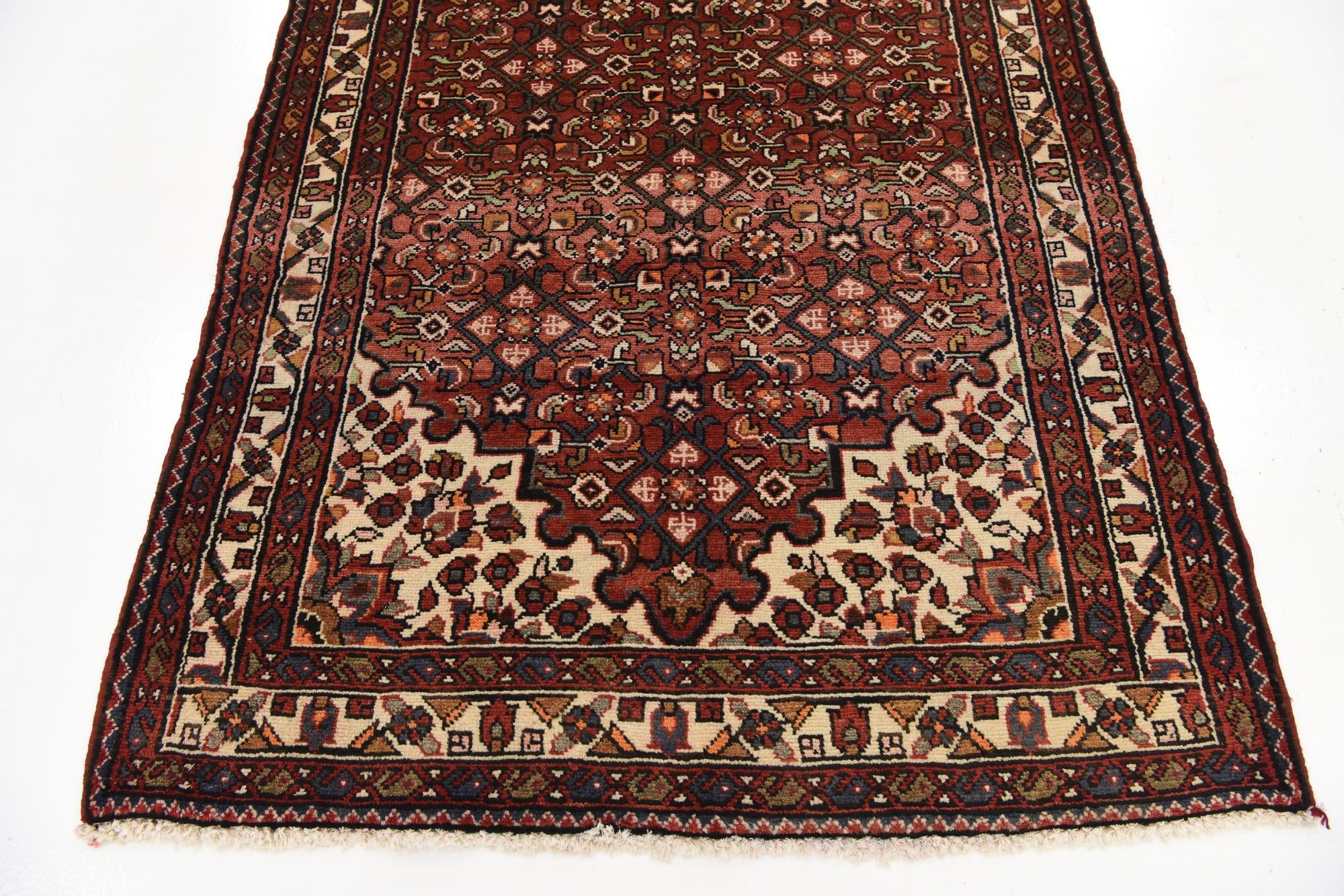 3' 7 x 10' 7 Hand Knotted Hossainabad Persian Wool Runner Rug