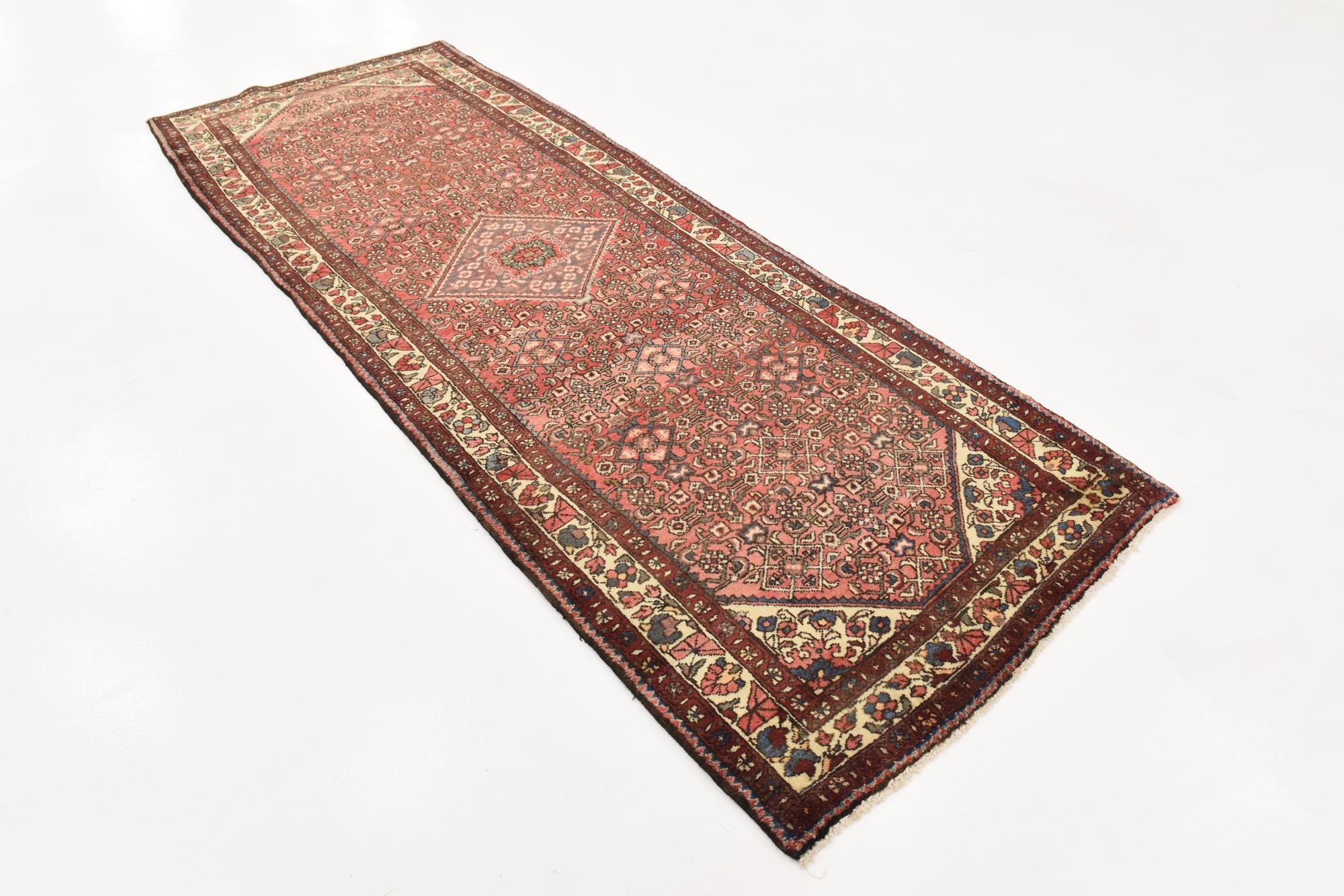 3' 10 x 10' Hand Knotted Hossainabad Persian Wool Runner Rug