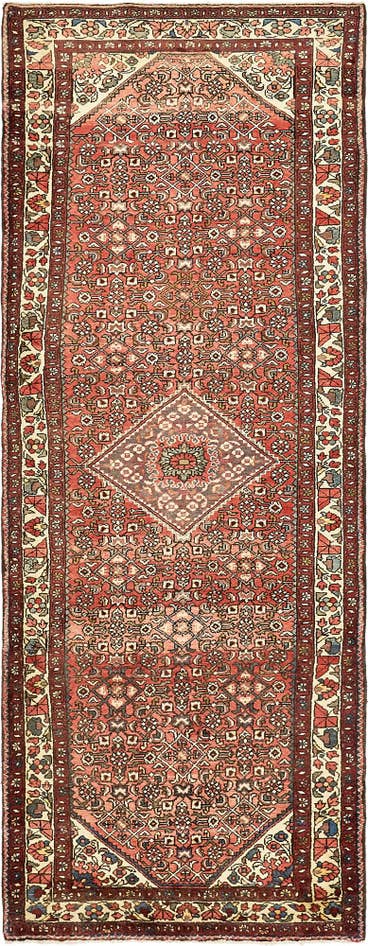 Detail image of 3' 10 x 10' Hand Knotted Hossainabad Persian Wool Runner Rug