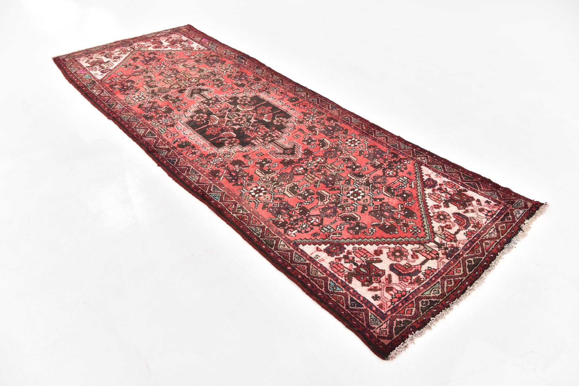 3' 6 x 9' 9 Hand Knotted Hossainabad Persian Wool Runner Rug