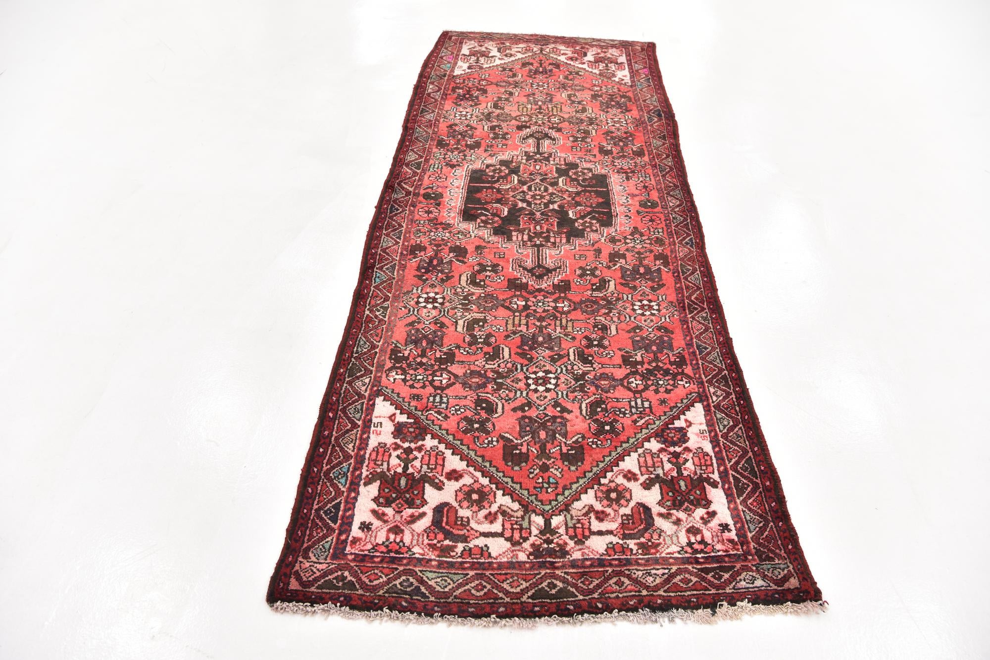 3' 6 x 9' 9 Hand Knotted Hossainabad Persian Wool Runner Rug