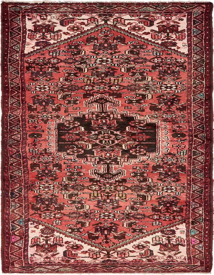 Detail image of 3' 6 x 9' 9 Hand Knotted Hossainabad Persian Wool Runner Rug