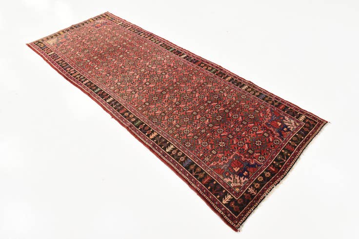 Detail image of 3' 9 x 9' 10 Hand Knotted Hossainabad Persian Wool Runner Rug
